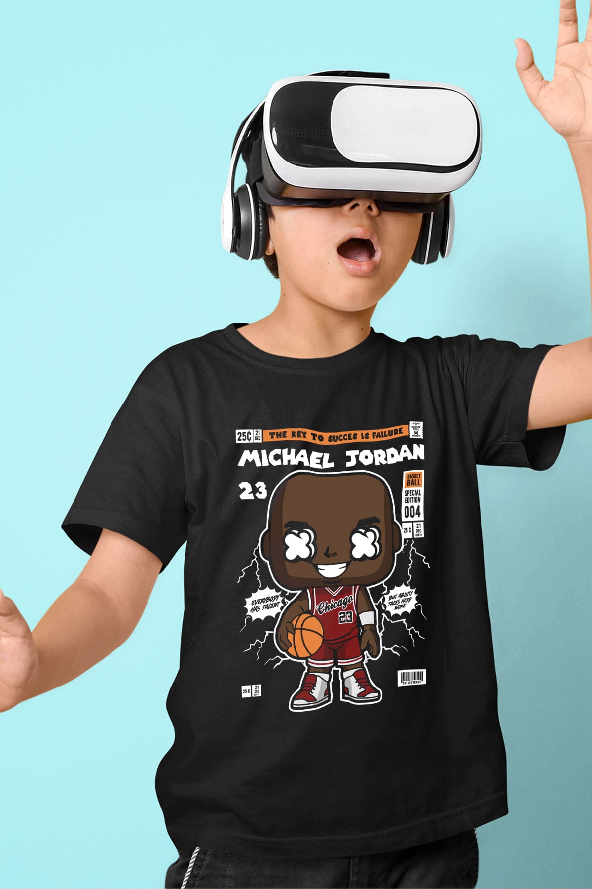 Michael Jordan Baskılı Unisex Siyah Çocuk Tişört