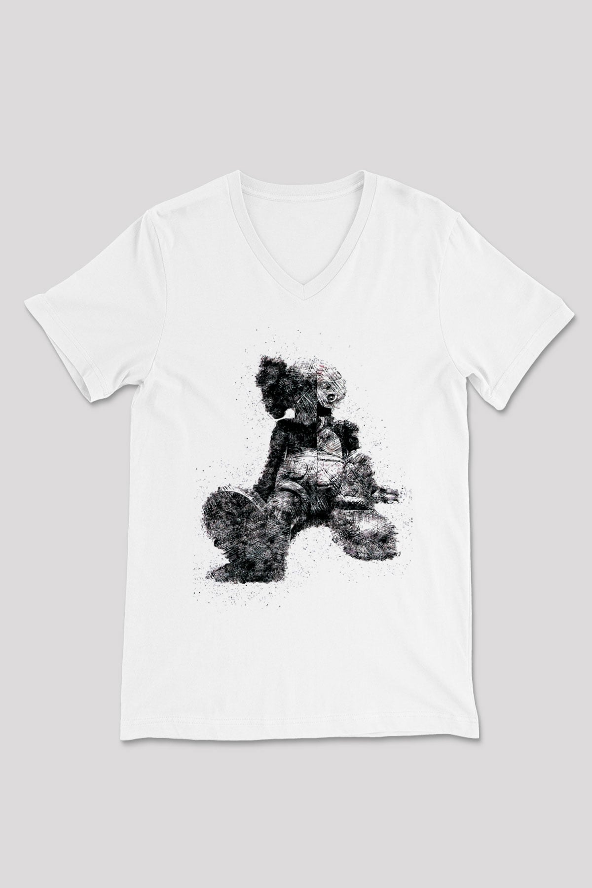 Mickey Baskılı Unisex Beyaz  V Yaka Tişört