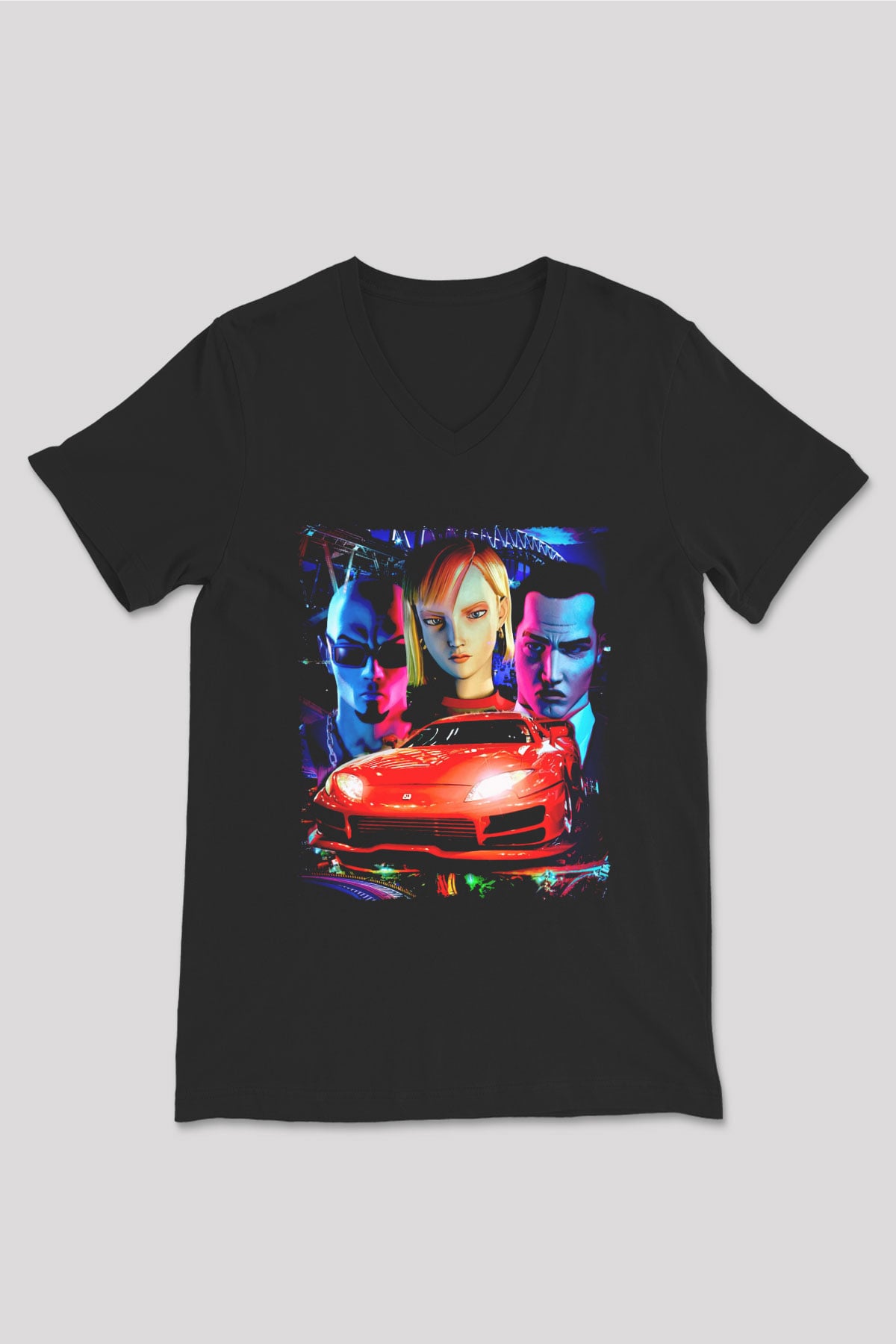 Midnight Club Siyah Unisex V Yaka Tişört