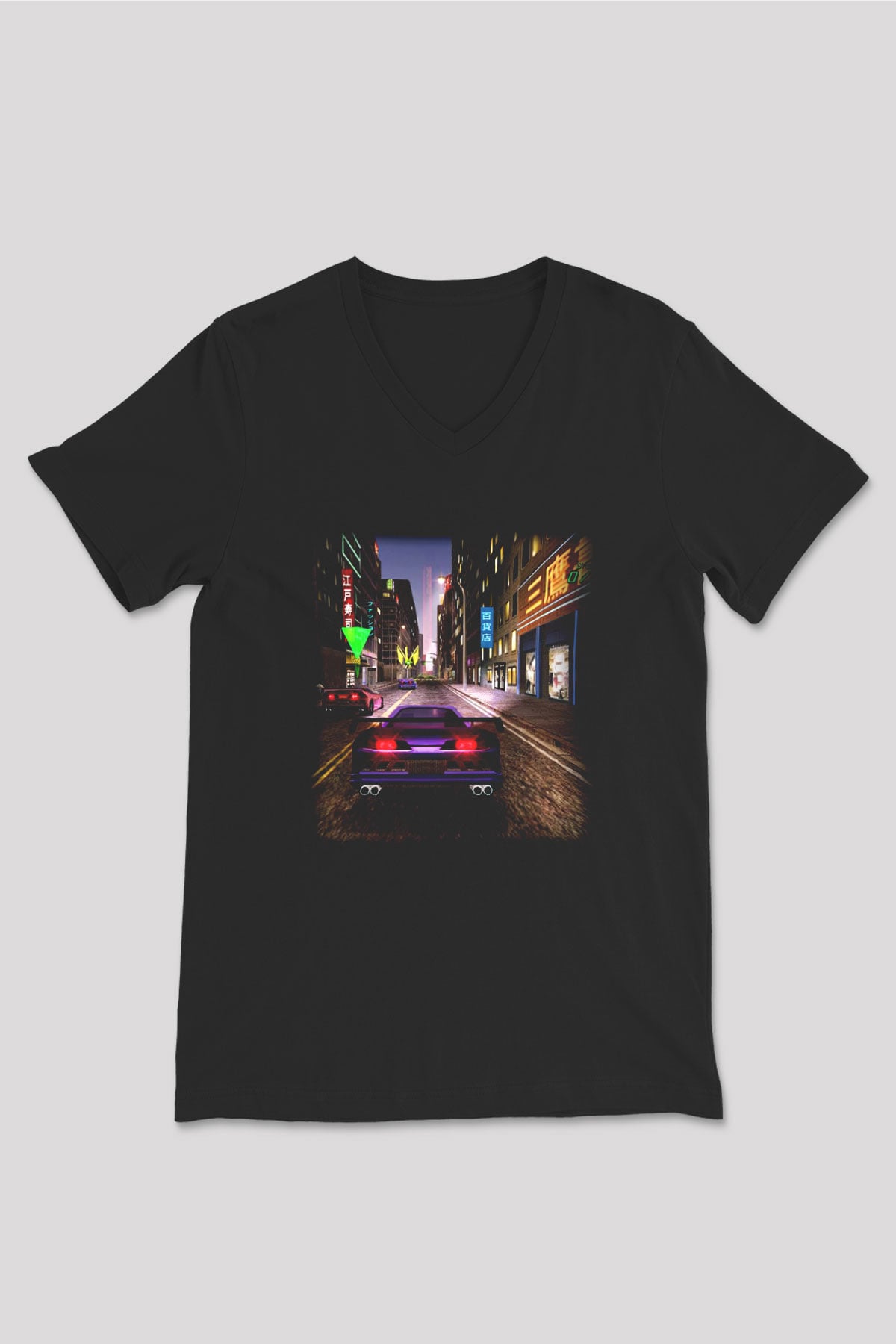 Midnight Club Siyah Unisex V Yaka Tişört T-Shirt