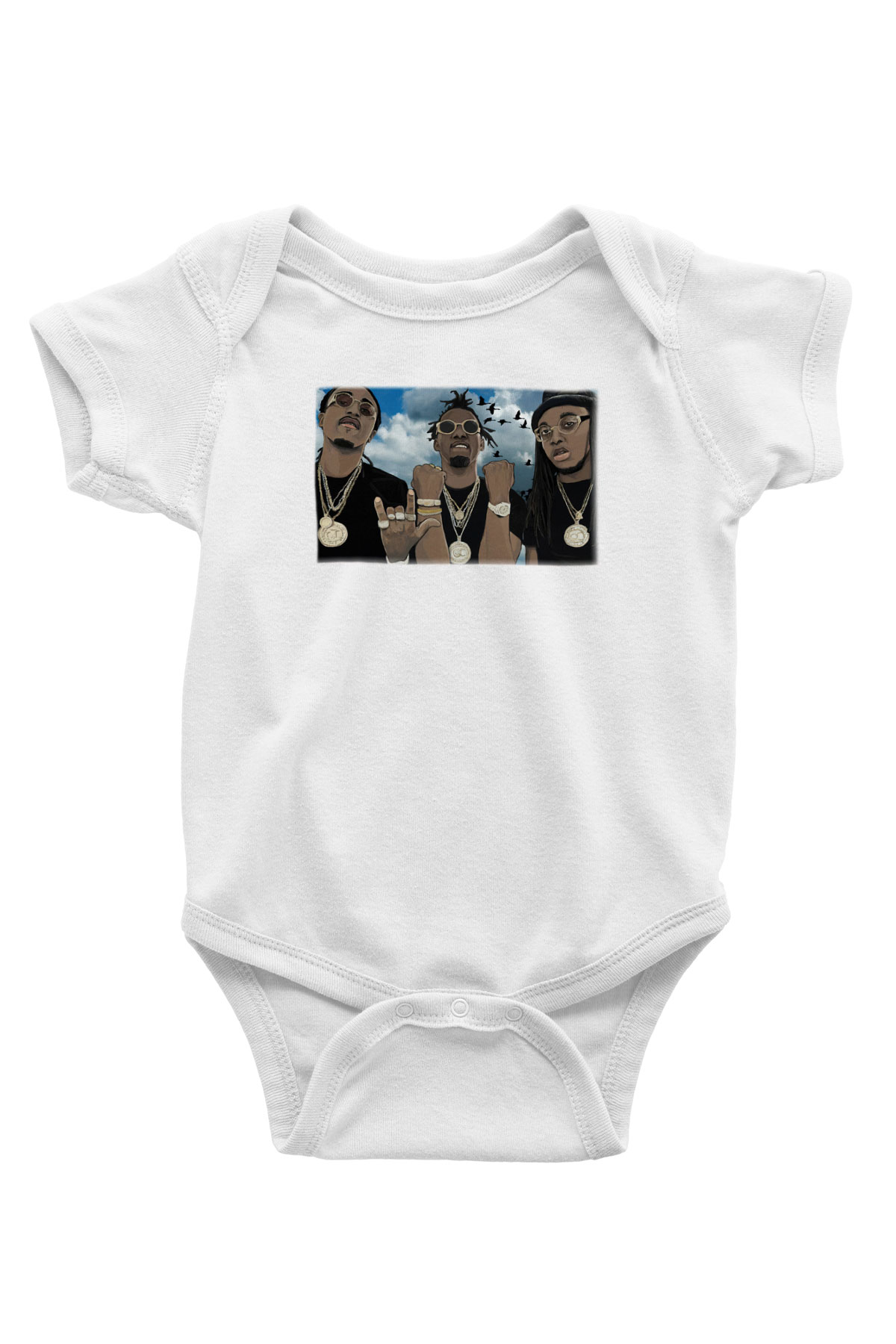 Migos Baskılı Beyaz Unisex Bebek Body - Zıbın