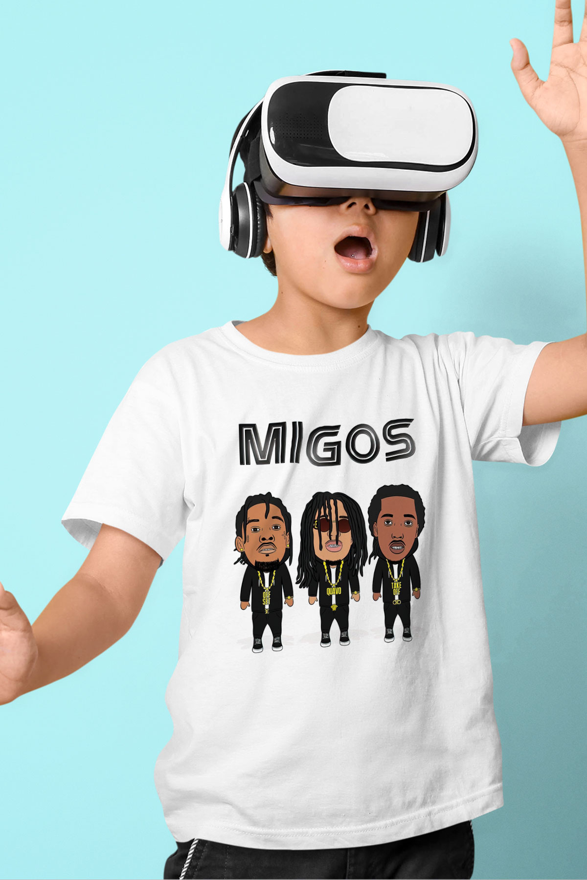 Migos Baskılı Beyaz Unisex Çocuk Tişört