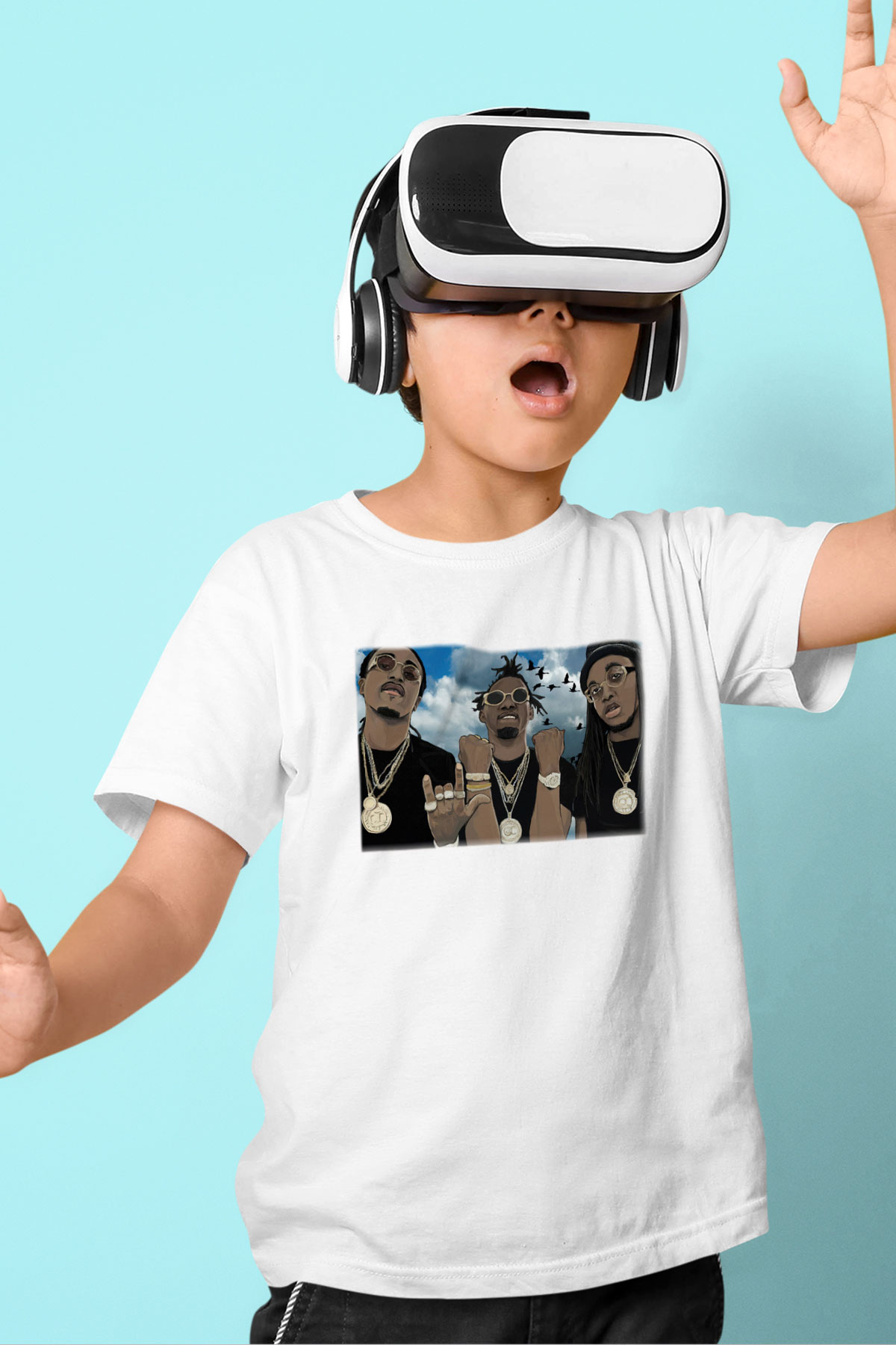 Migos Baskılı Beyaz Unisex Çocuk Tişört