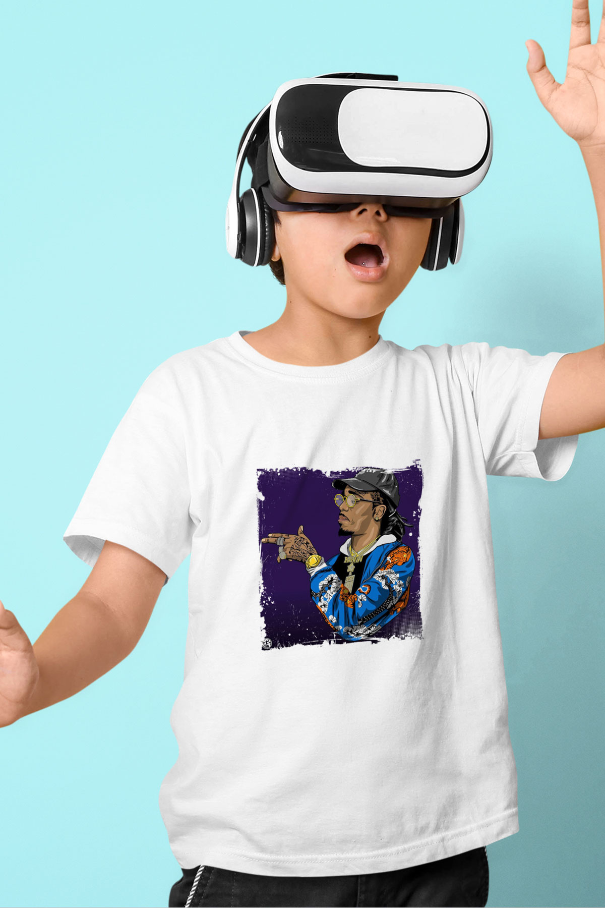 Migos Baskılı Unisex Beyaz Çocuk Tişört