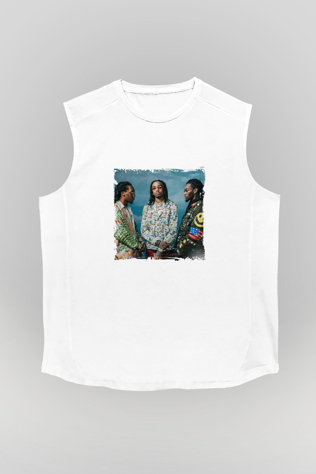 Migos Baskılı Unisex Beyaz Kolsuz Tişört