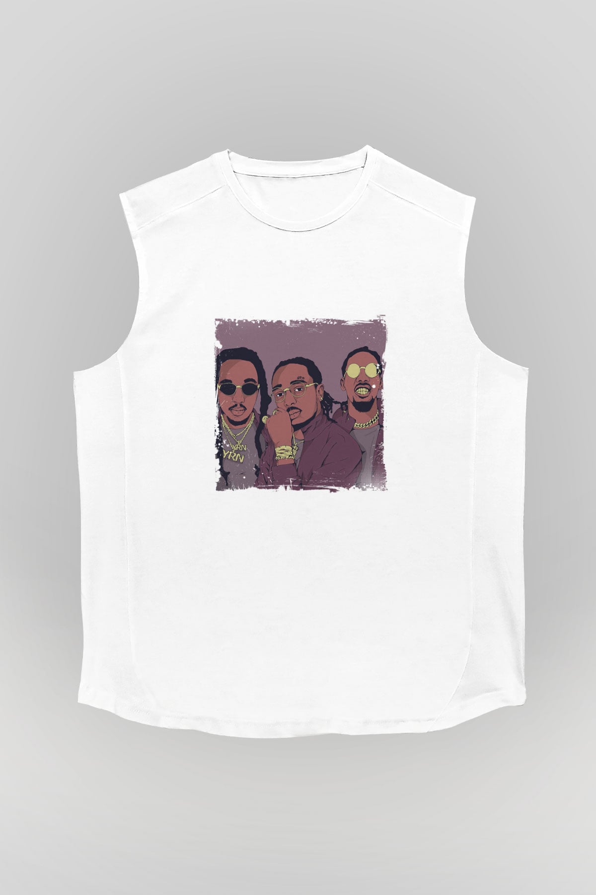 Migos Baskılı Unisex Beyaz Kolsuz Tişört
