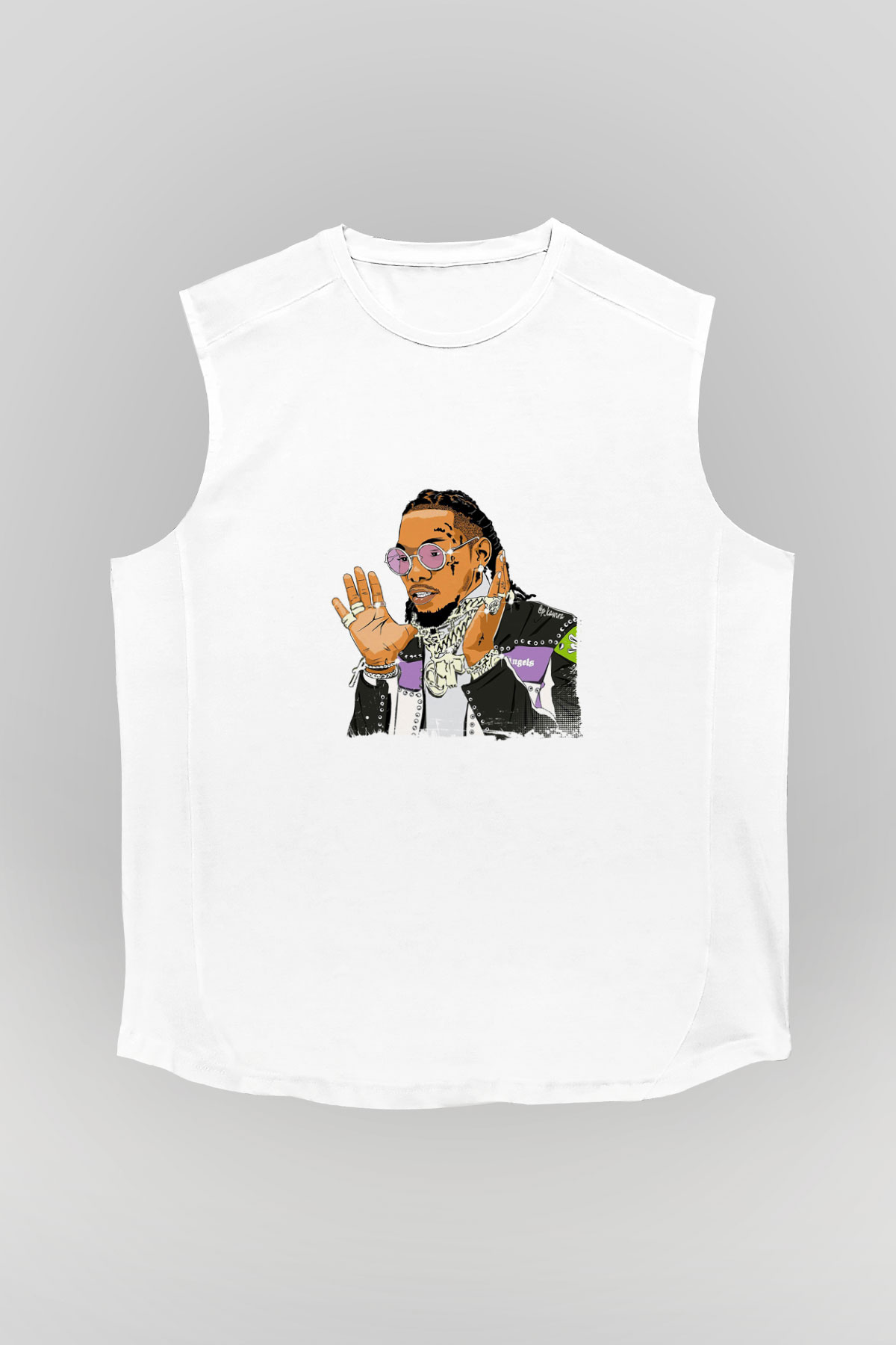 Migos Baskılı Unisex Beyaz Kolsuz Tişört