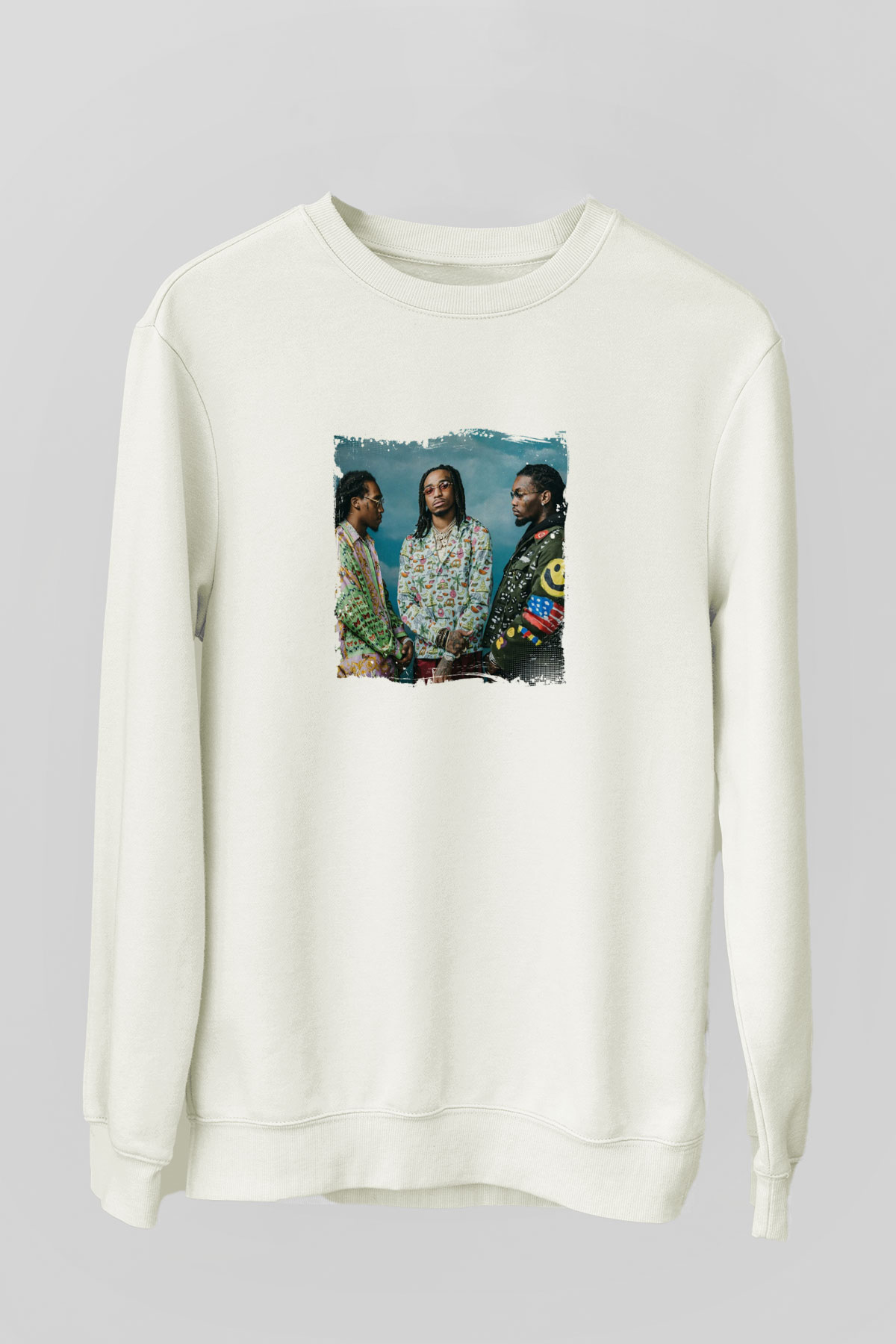 Migos Baskılı Unisex Beyaz Sweatshirt