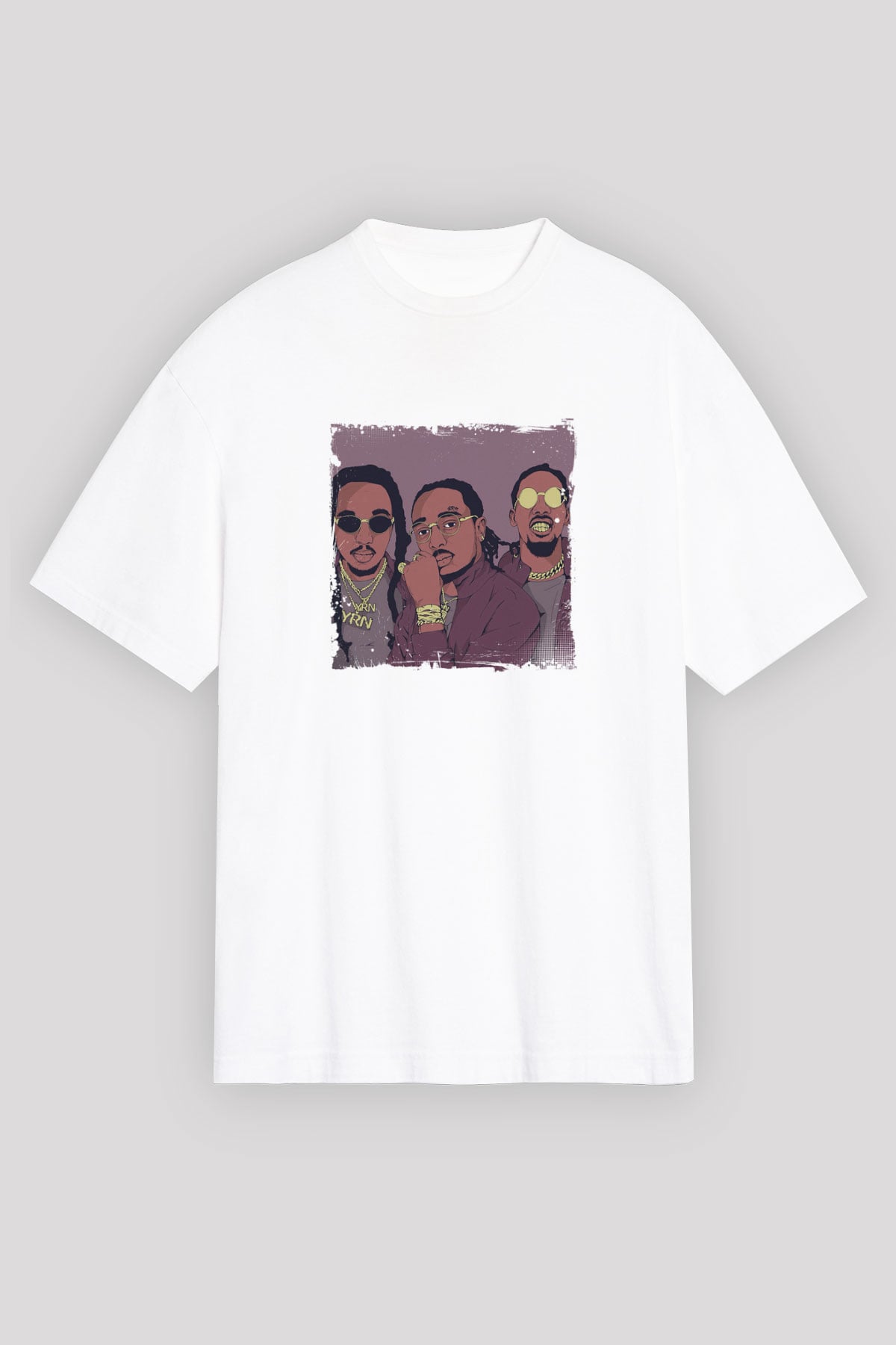 Migos Baskılı Oversize Beyaz Tişört