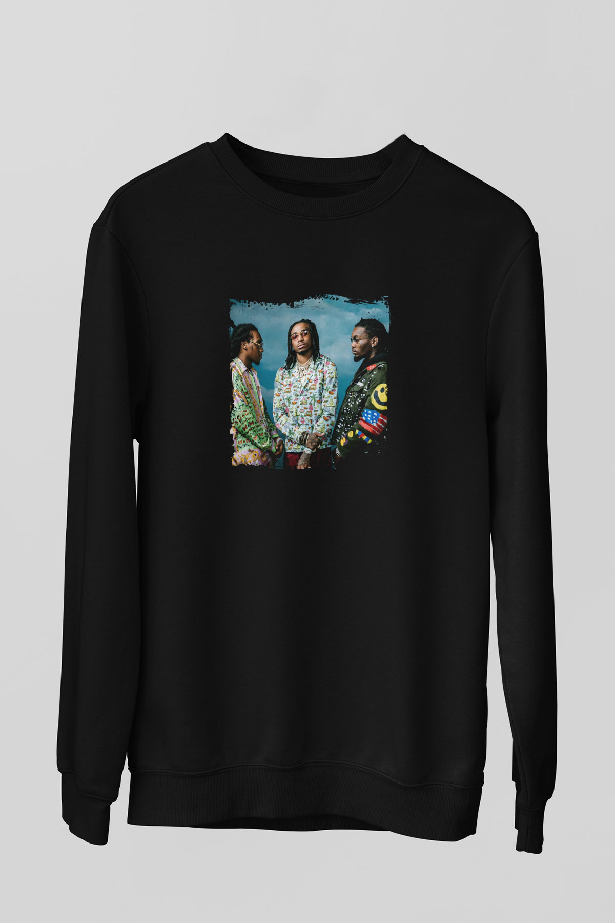Migos Baskılı Unisex Siyah Sweatshirt