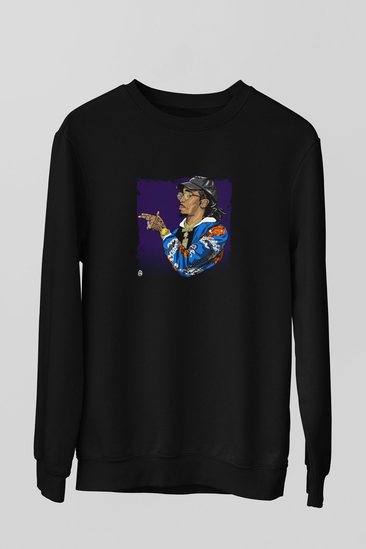 Migos Baskılı Unisex Siyah Sweatshirt