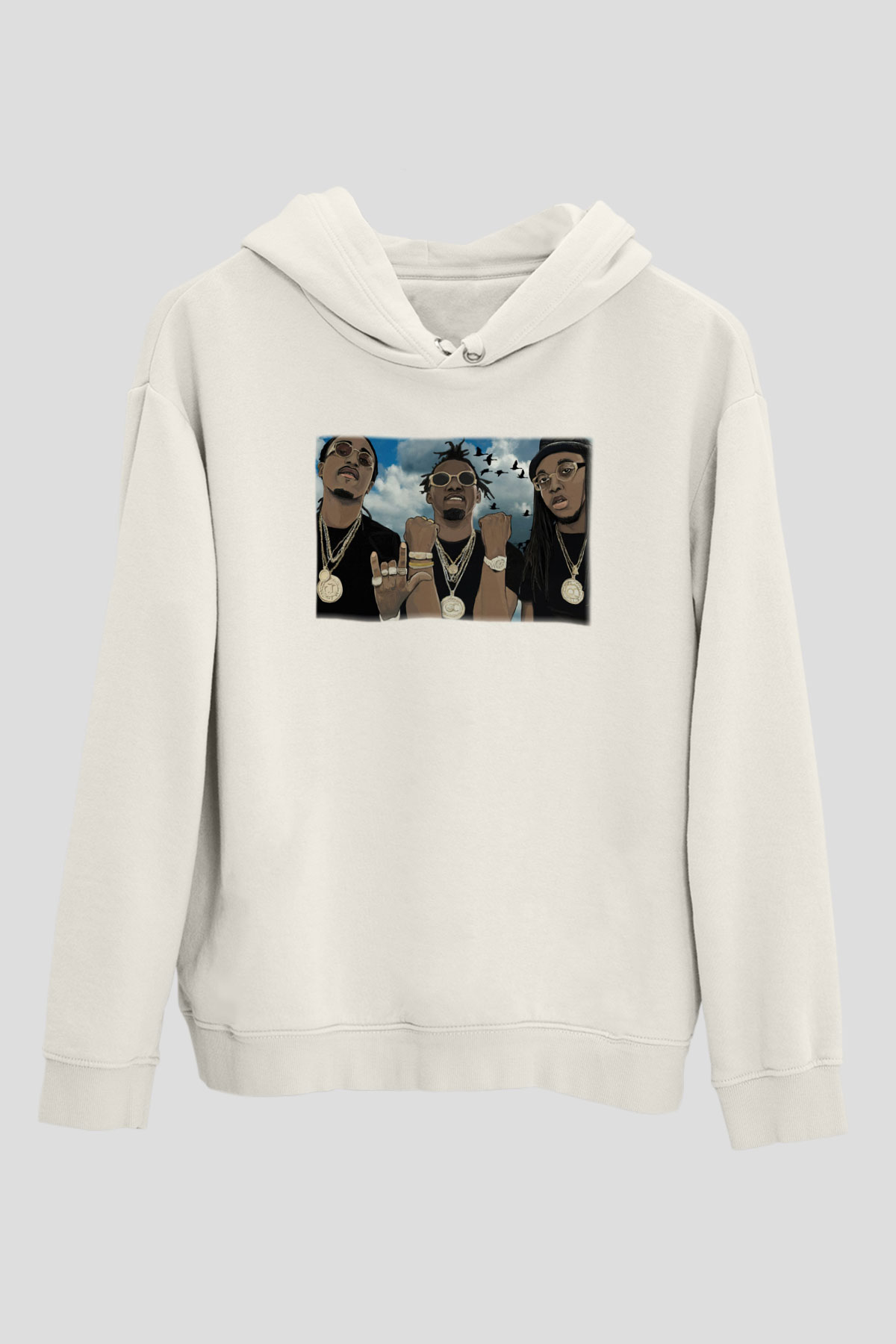 Migos Beyaz Unisex Kapşonlu Sweatshirt