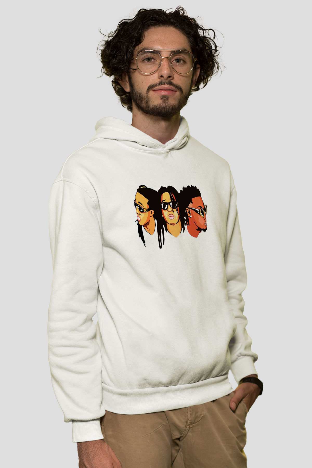 Migos Beyaz Unisex Kapşonlu Sweatshirt