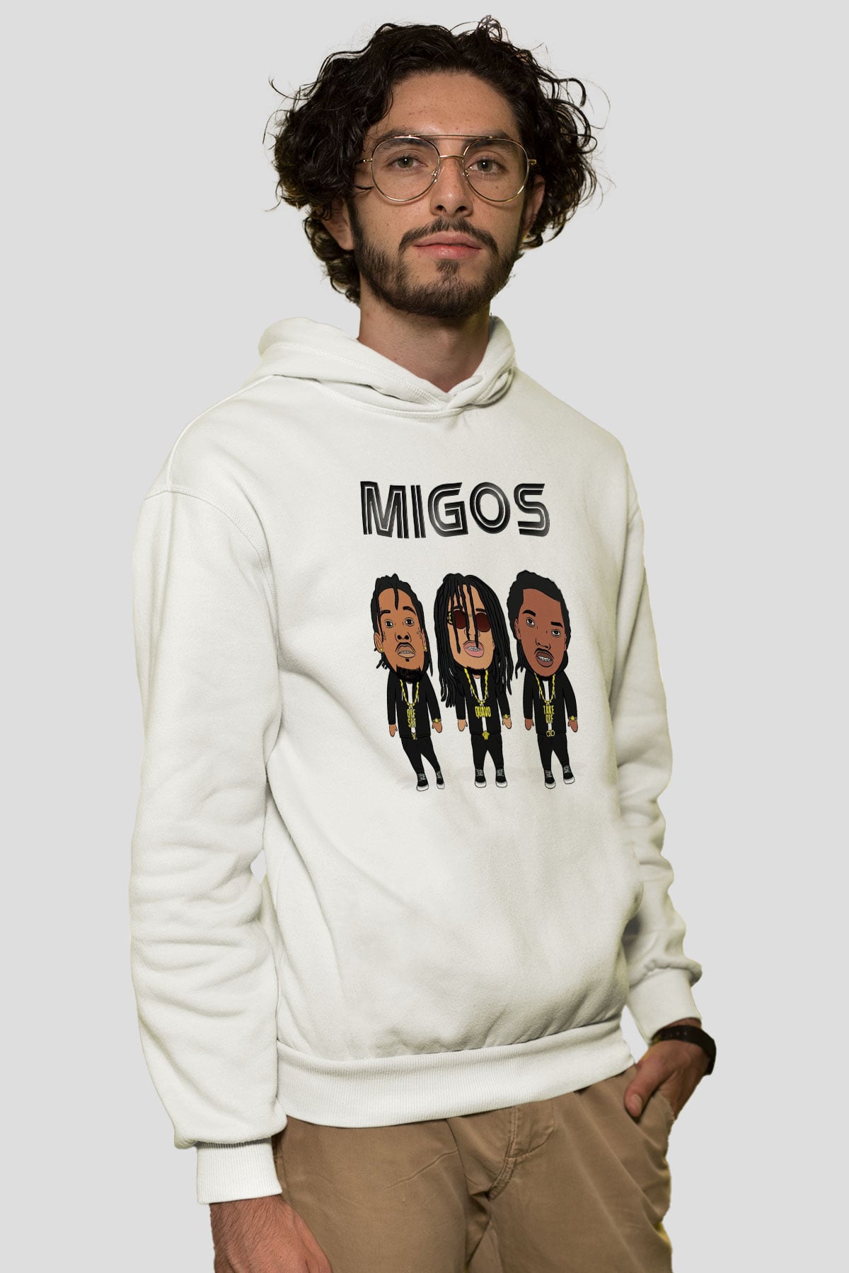 Migos Beyaz Unisex Kapşonlu Sweatshirt