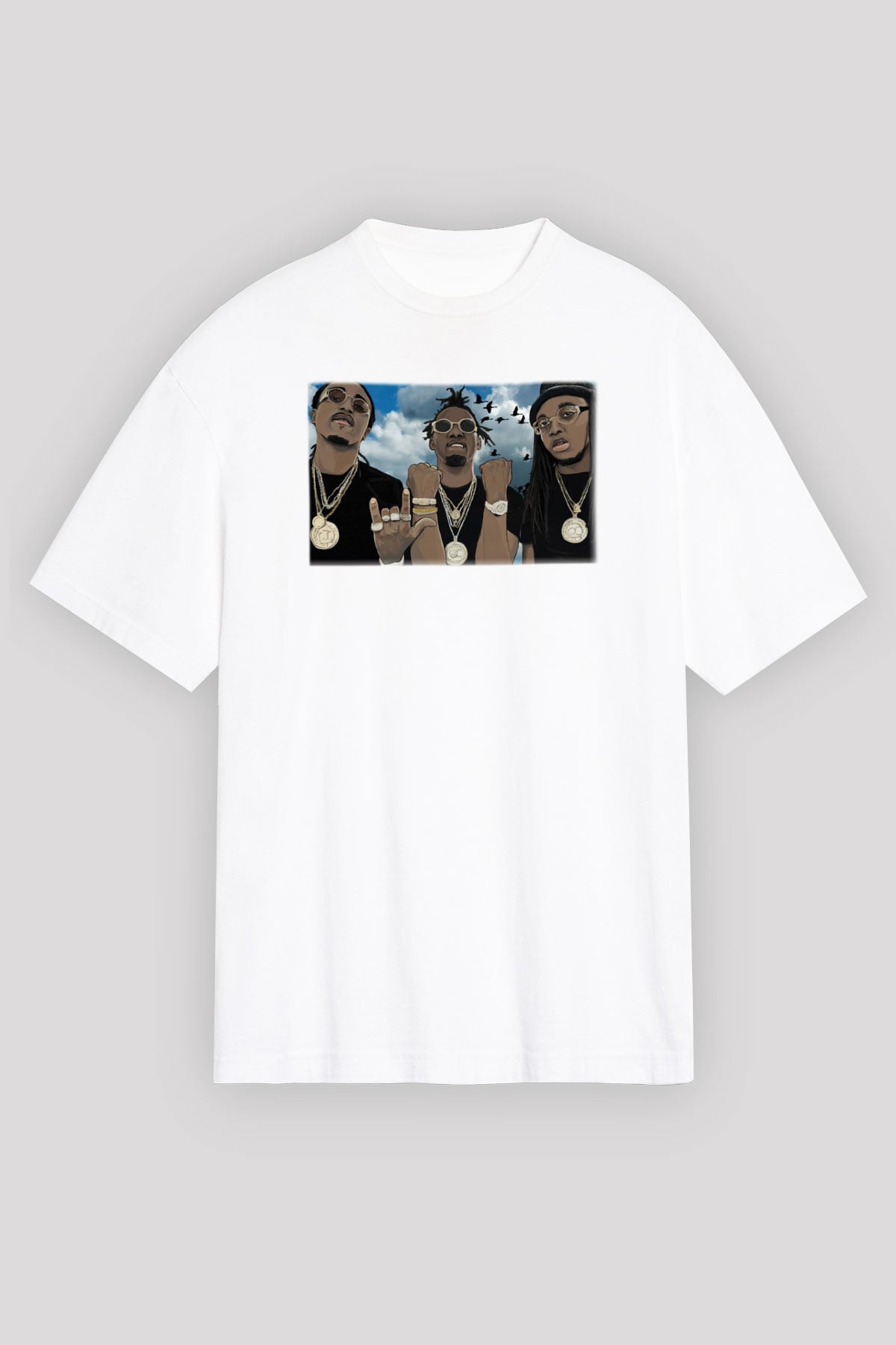 Migos Beyaz Unisex Oversize Tişört T-Shirt