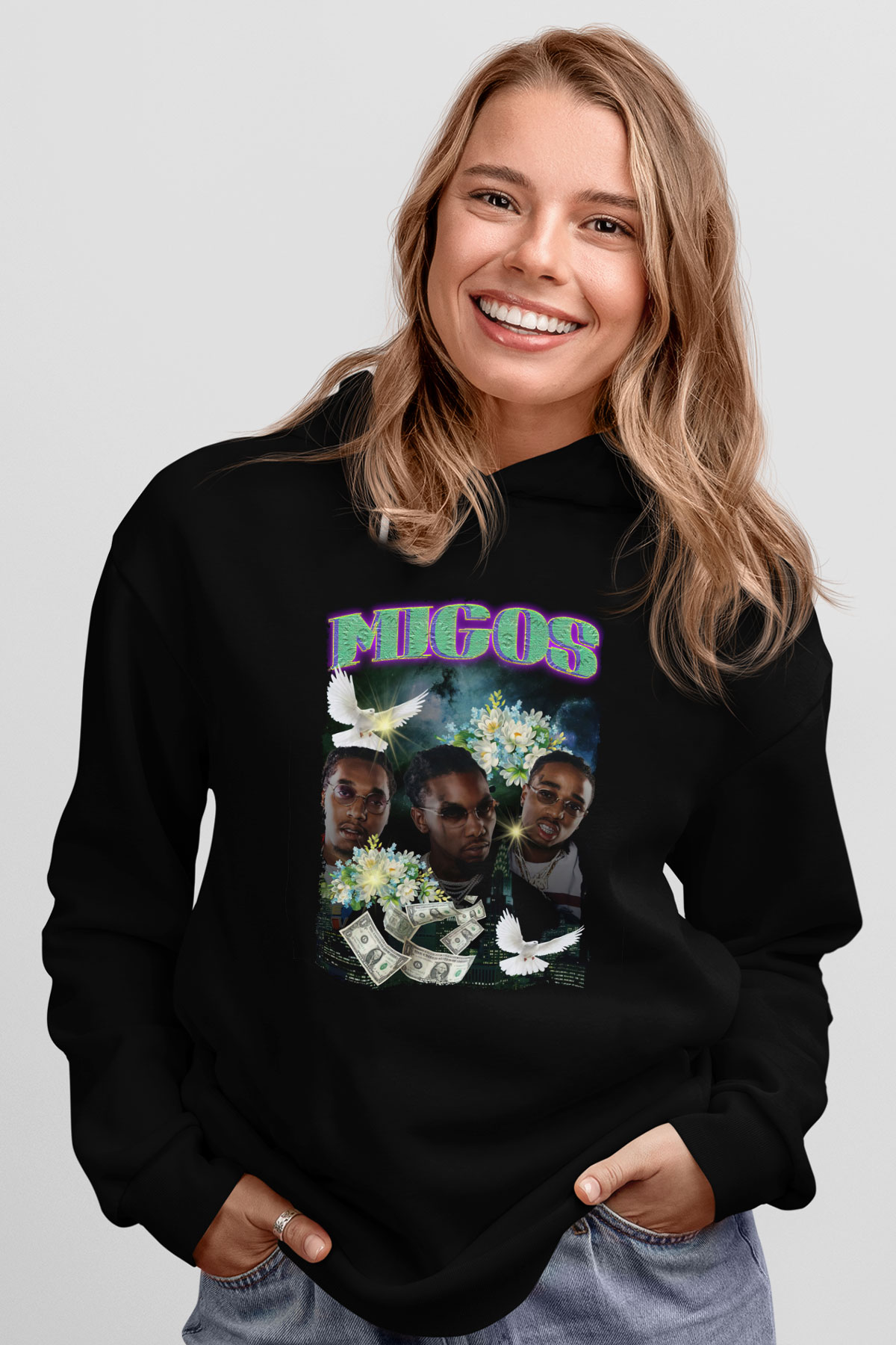 Migos Siyah Unisex Kapüşonlu Sweatshirt
