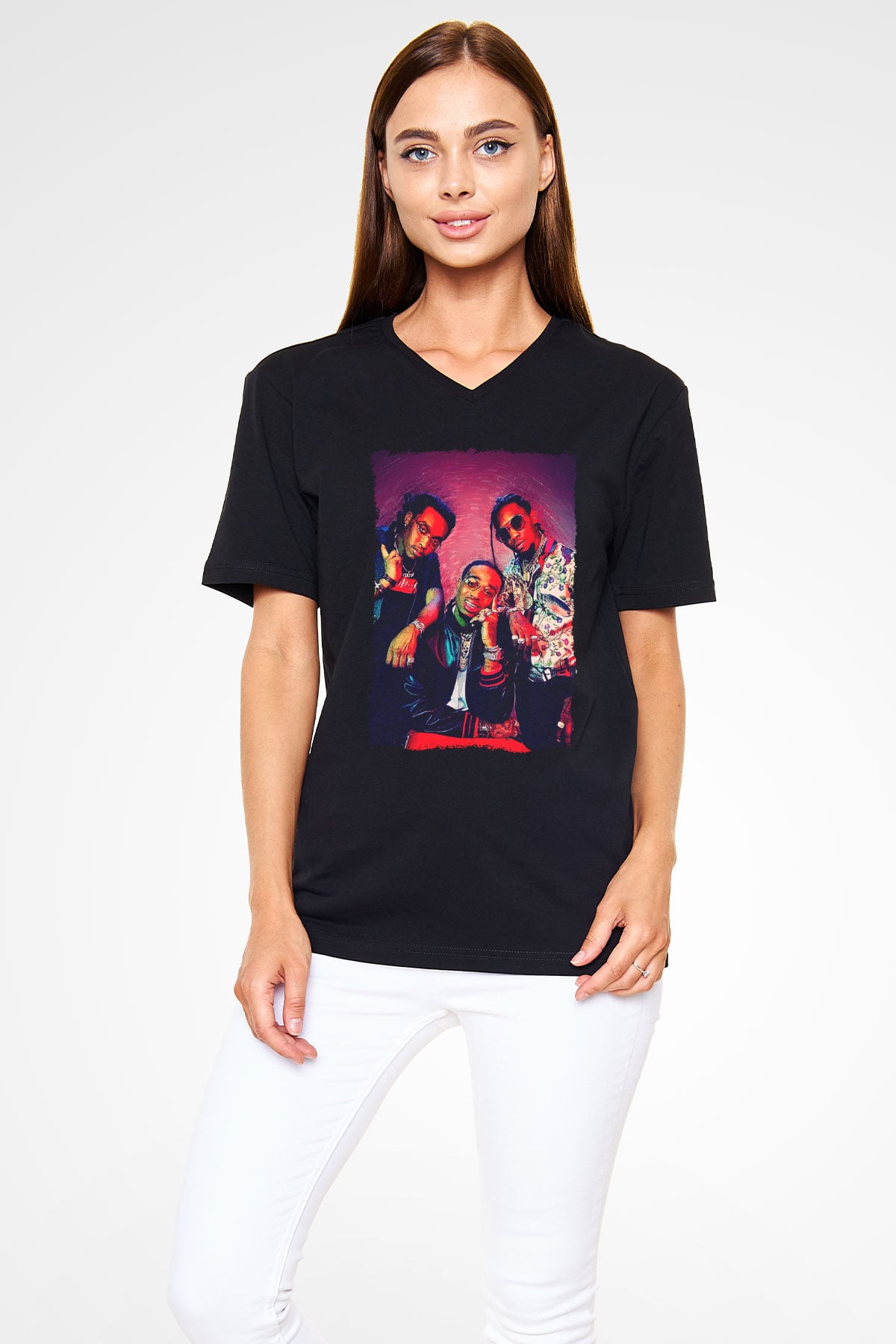Migos Siyah Unisex V Yaka Tişört