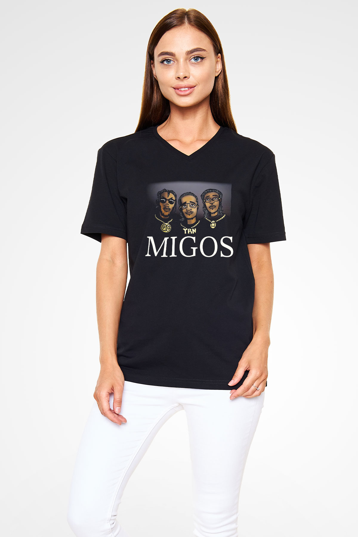 Migos Siyah Unisex V Yaka Tişört T-Shirt