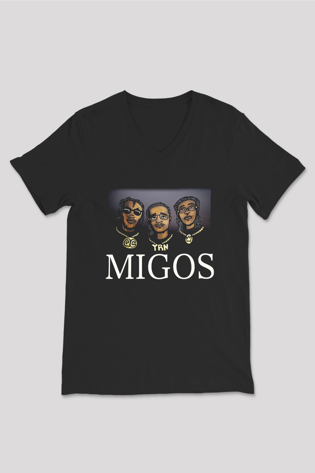 Migos Siyah Unisex V Yaka Tişört T-Shirt