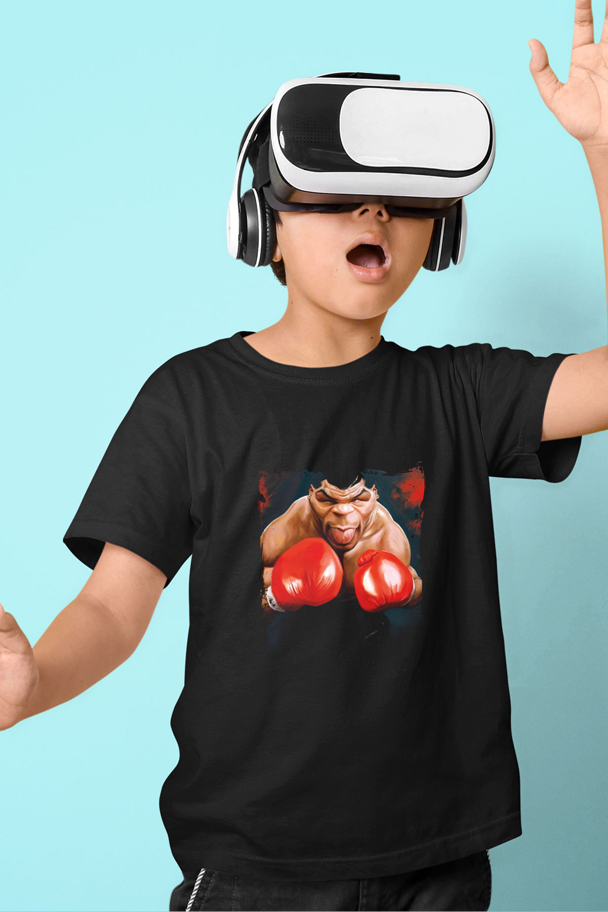 Mike Tyson Baskılı Unisex Siyah Çocuk Tişört
