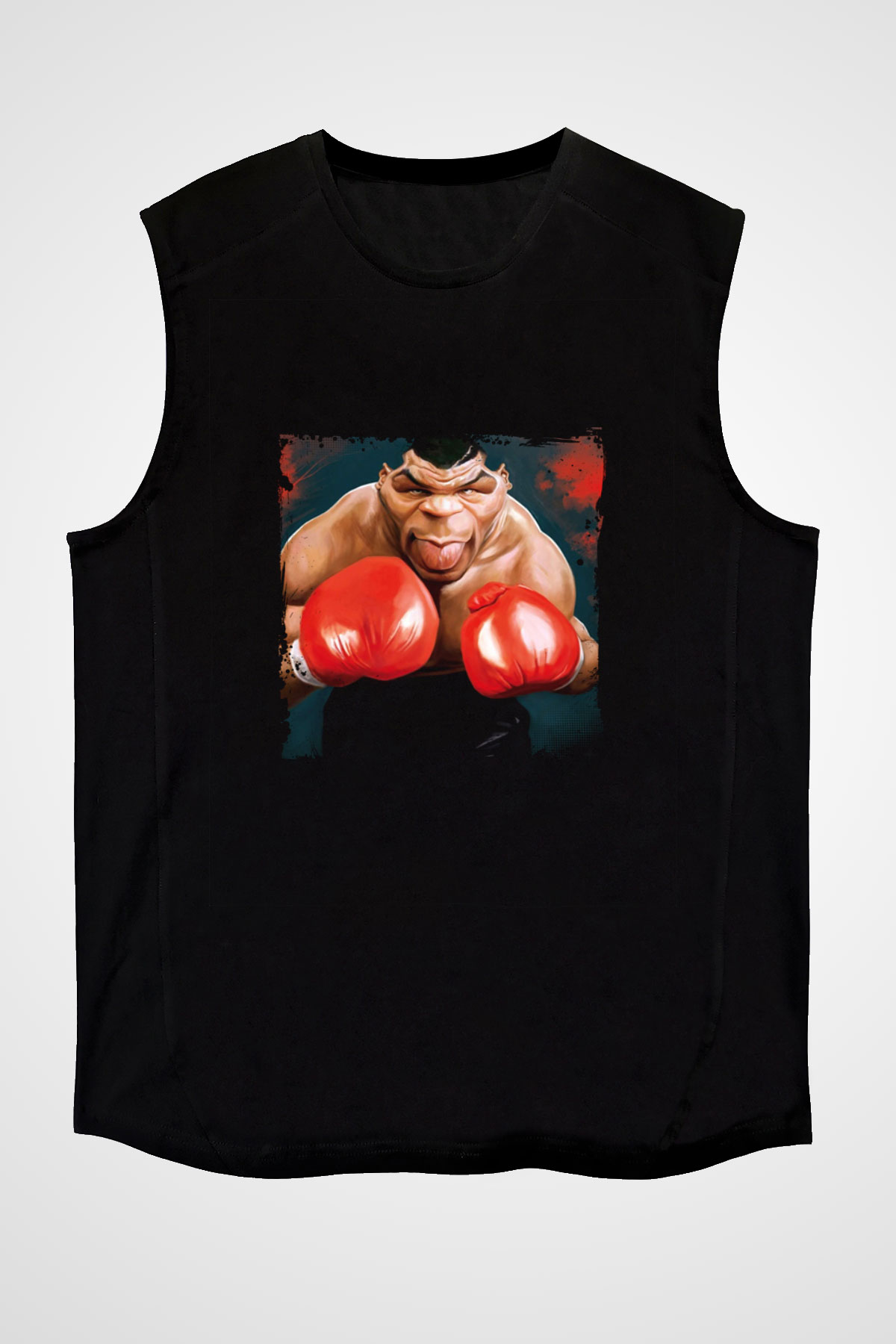 Mike Tyson Baskılı Unisex Siyah Kolsuz Tişört
