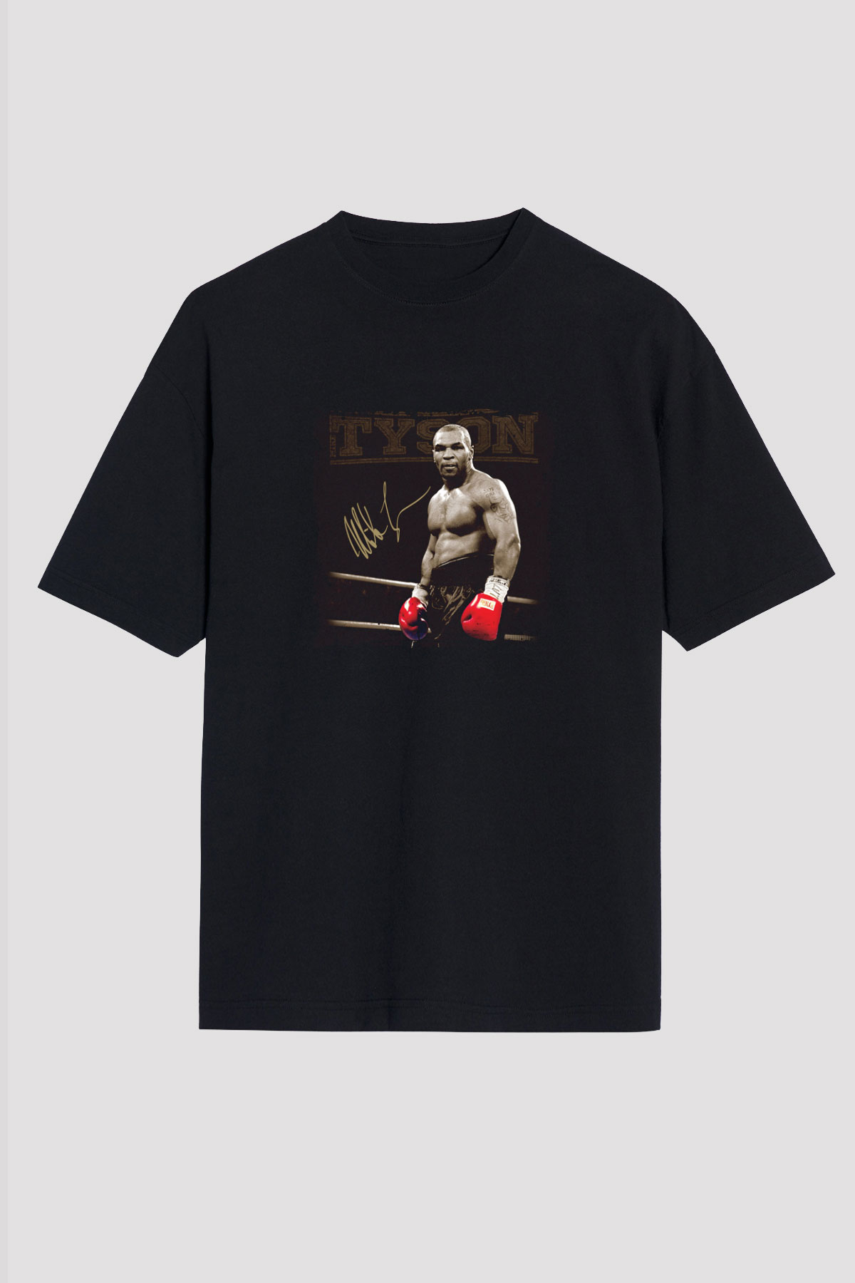 Mike Tyson Baskılı Unisex Siyah Oversize Tişört