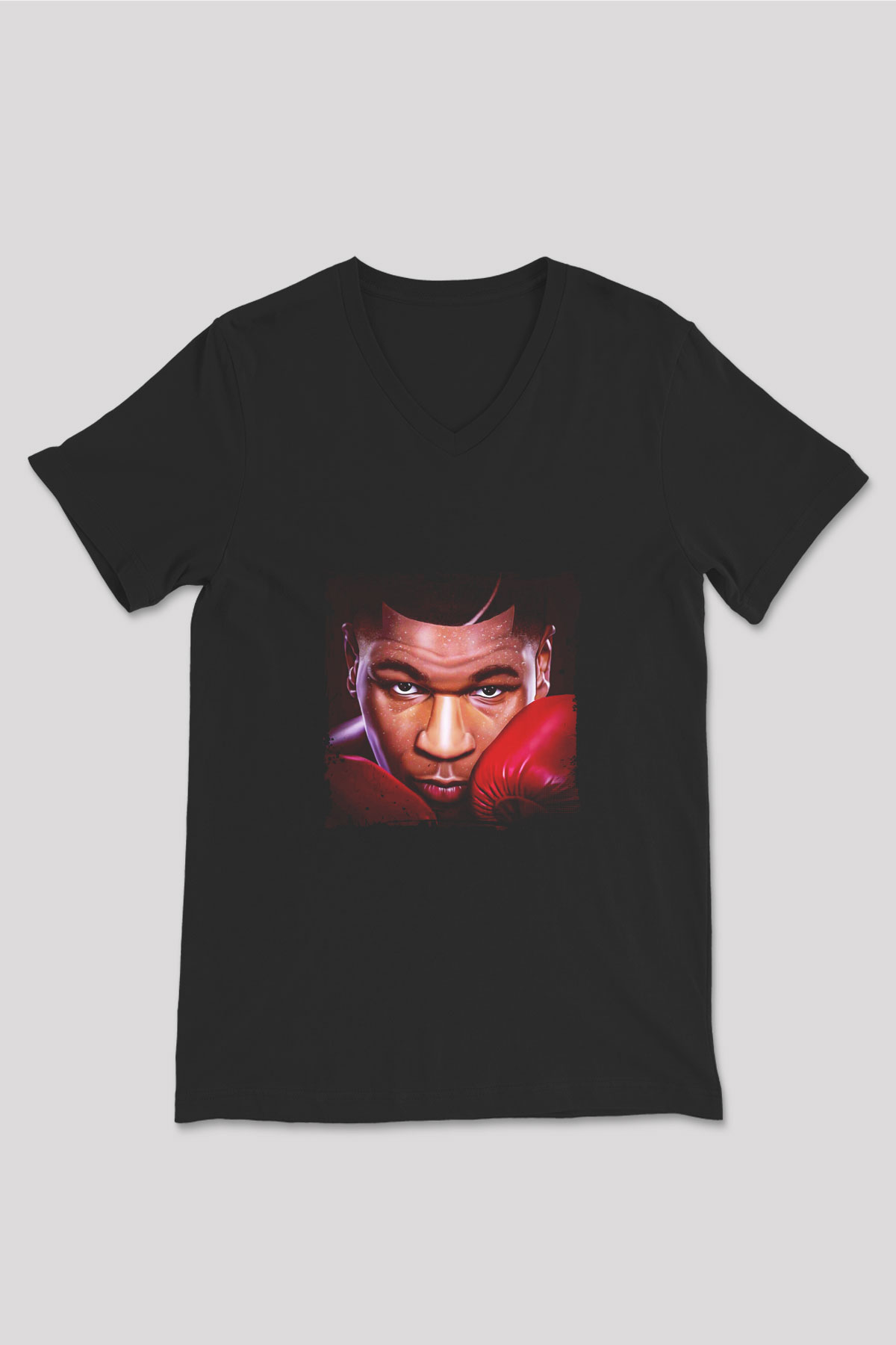 Mike Tyson Baskılı Unisex Siyah V Yaka Tişört