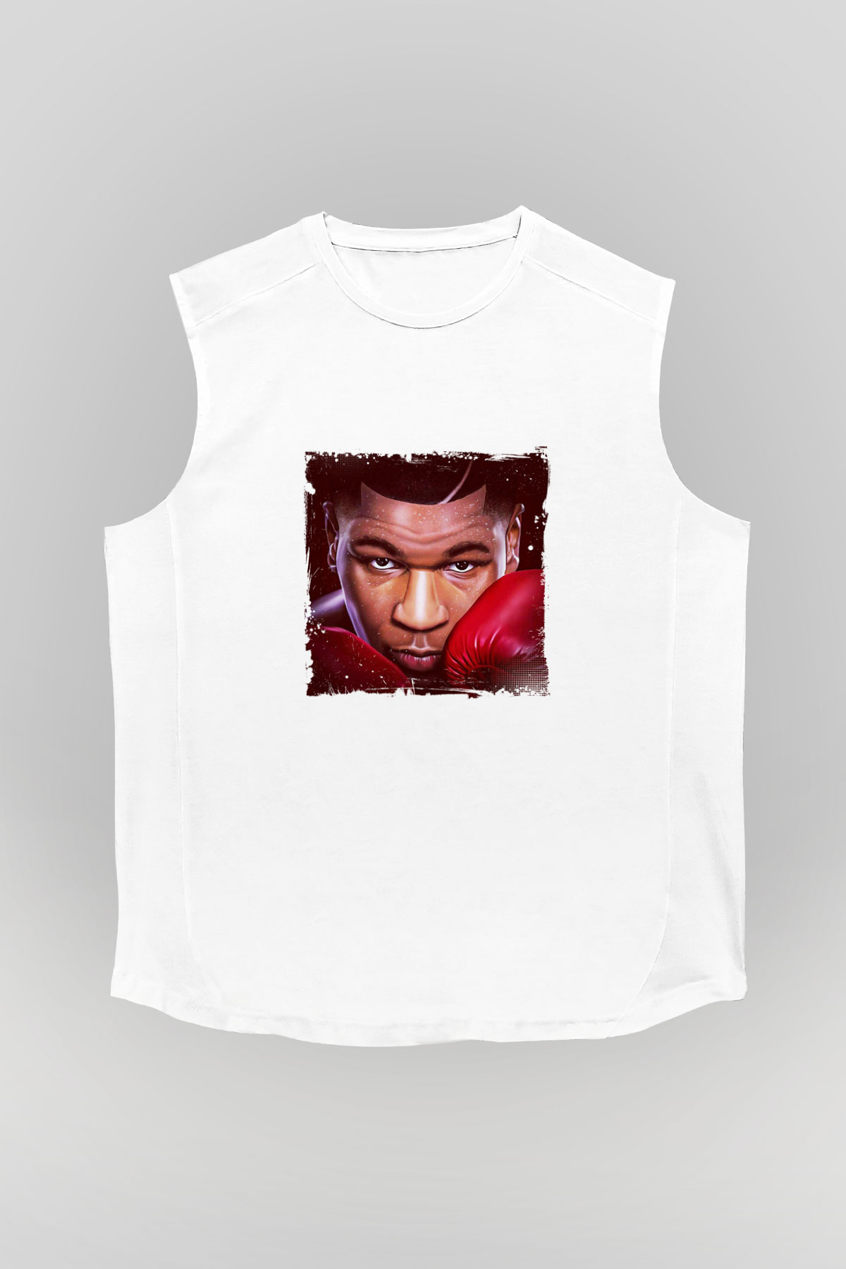 Mike Tyson Unisex Baskılı Beyaz Kolsuz Tişört