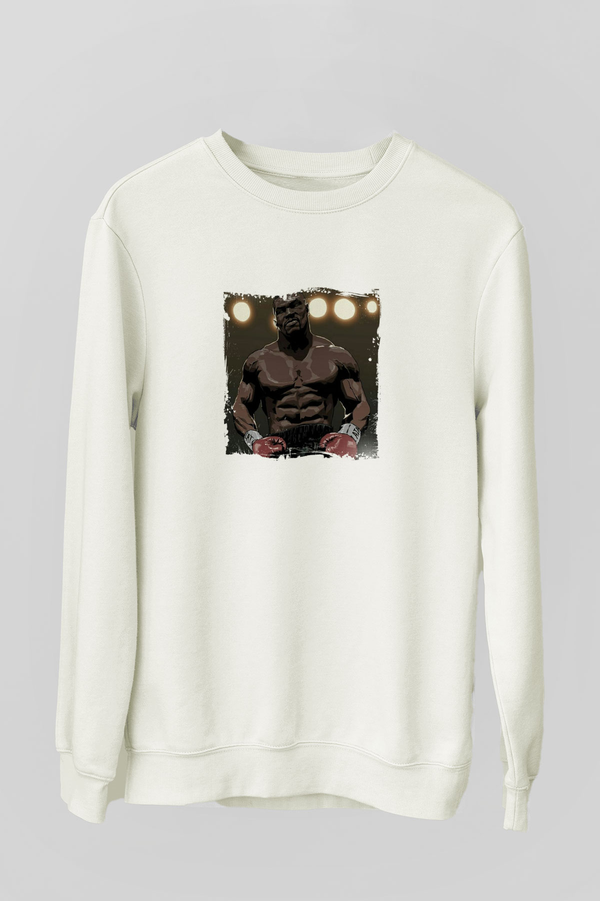 Mike Tyson Unisex Baskılı Beyaz Sweatshirt