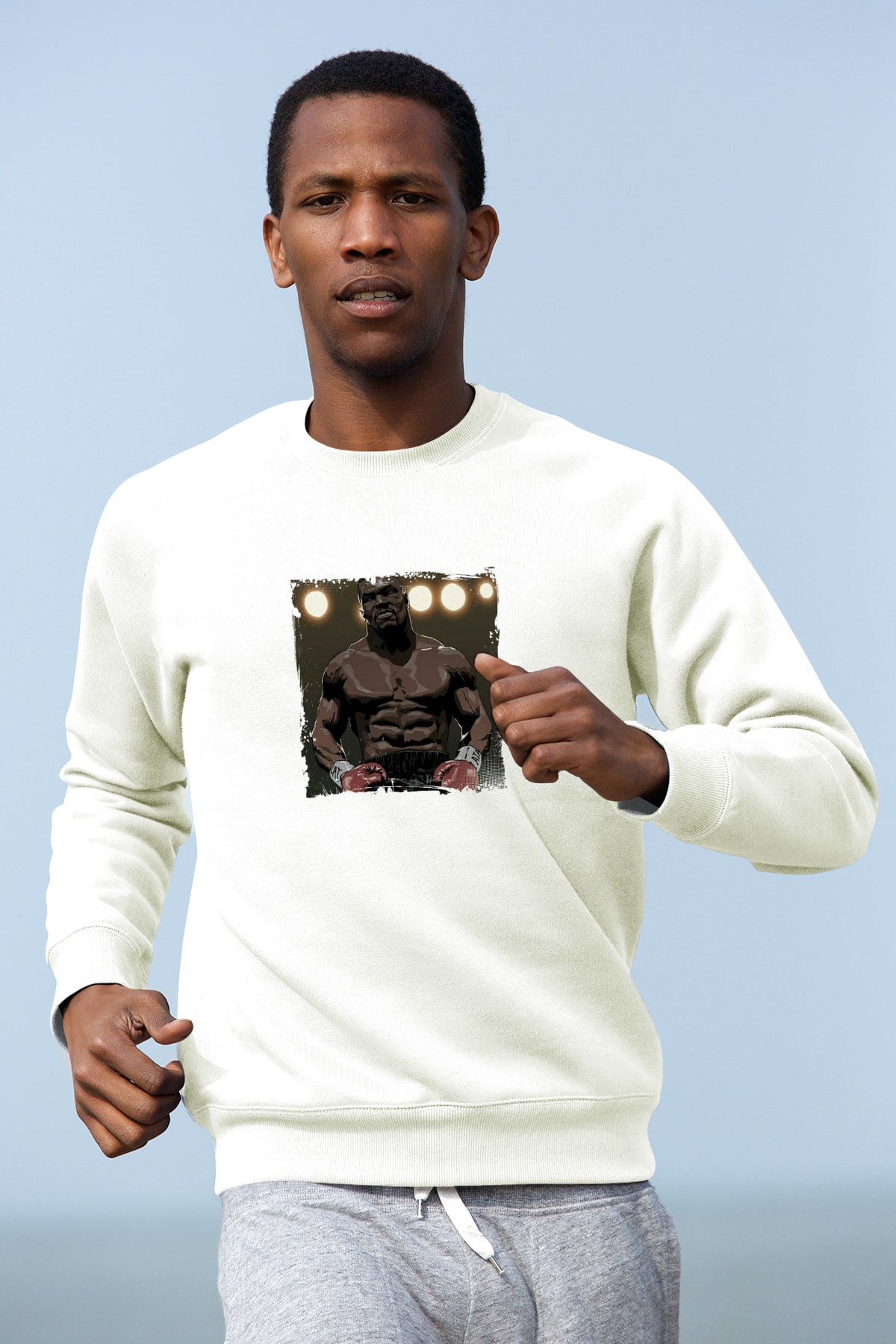 Mike Tyson Unisex Baskılı Beyaz Sweatshirt