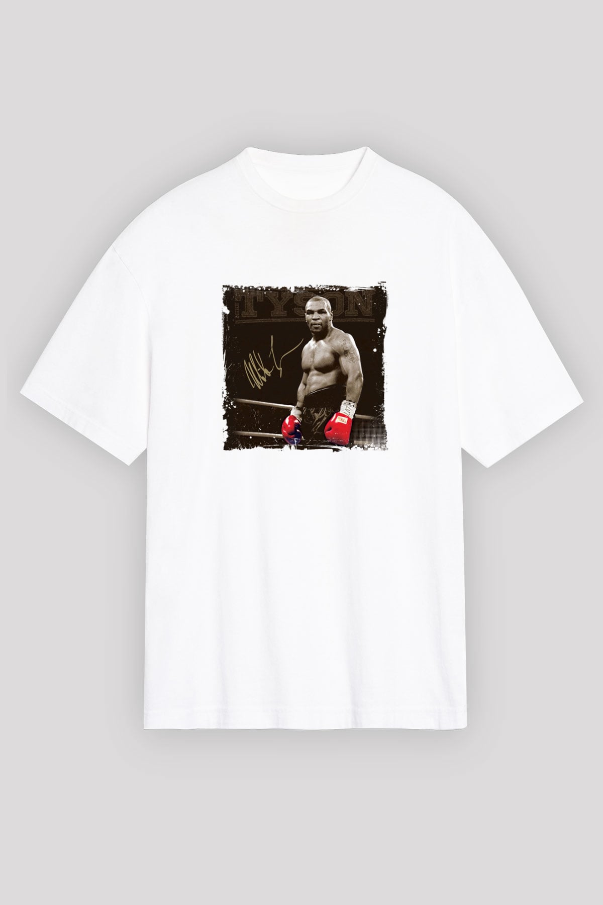 Mike Tyson Oversize Baskılı Beyaz Tişört