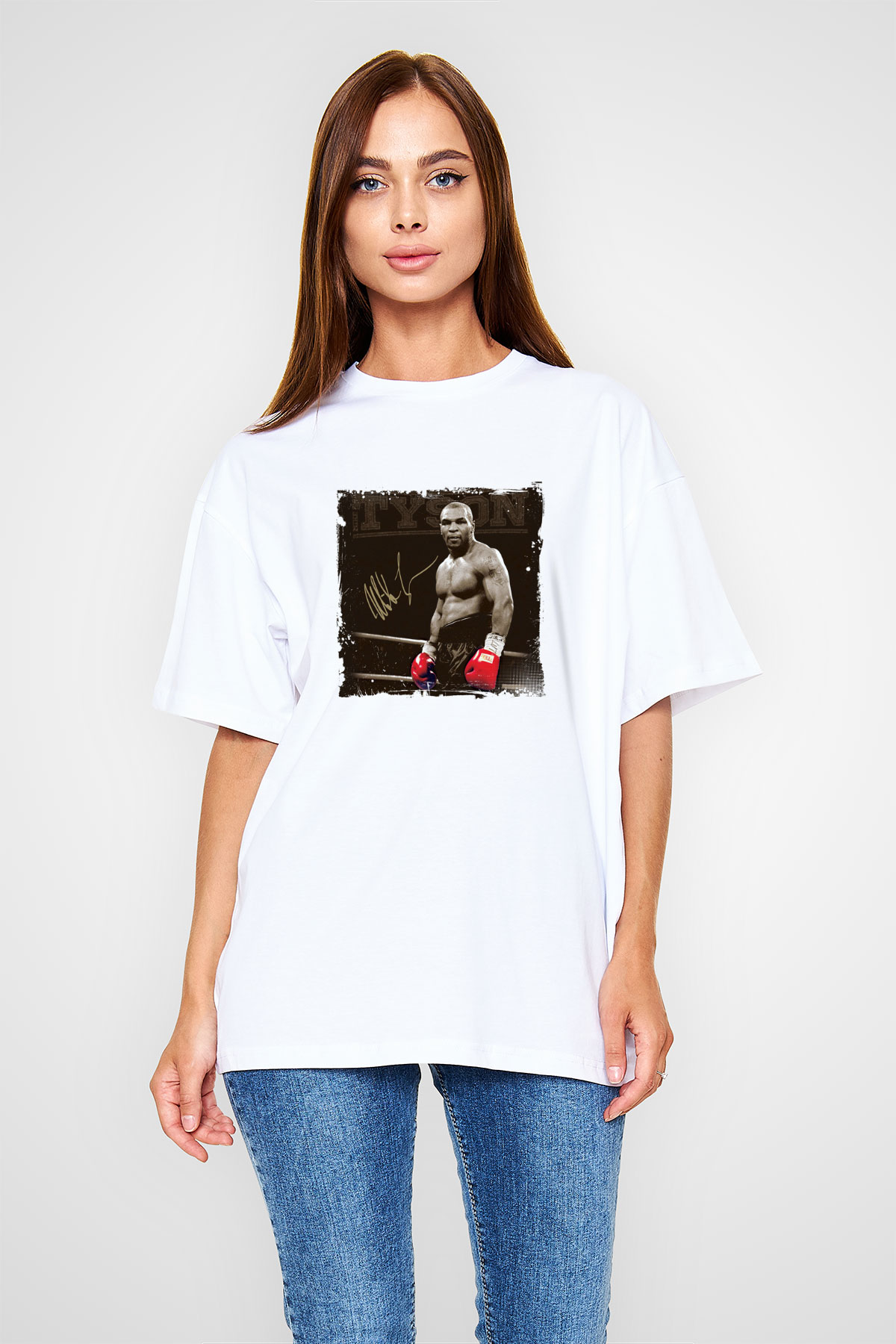 Mike Tyson Oversize Baskılı Beyaz Tişört