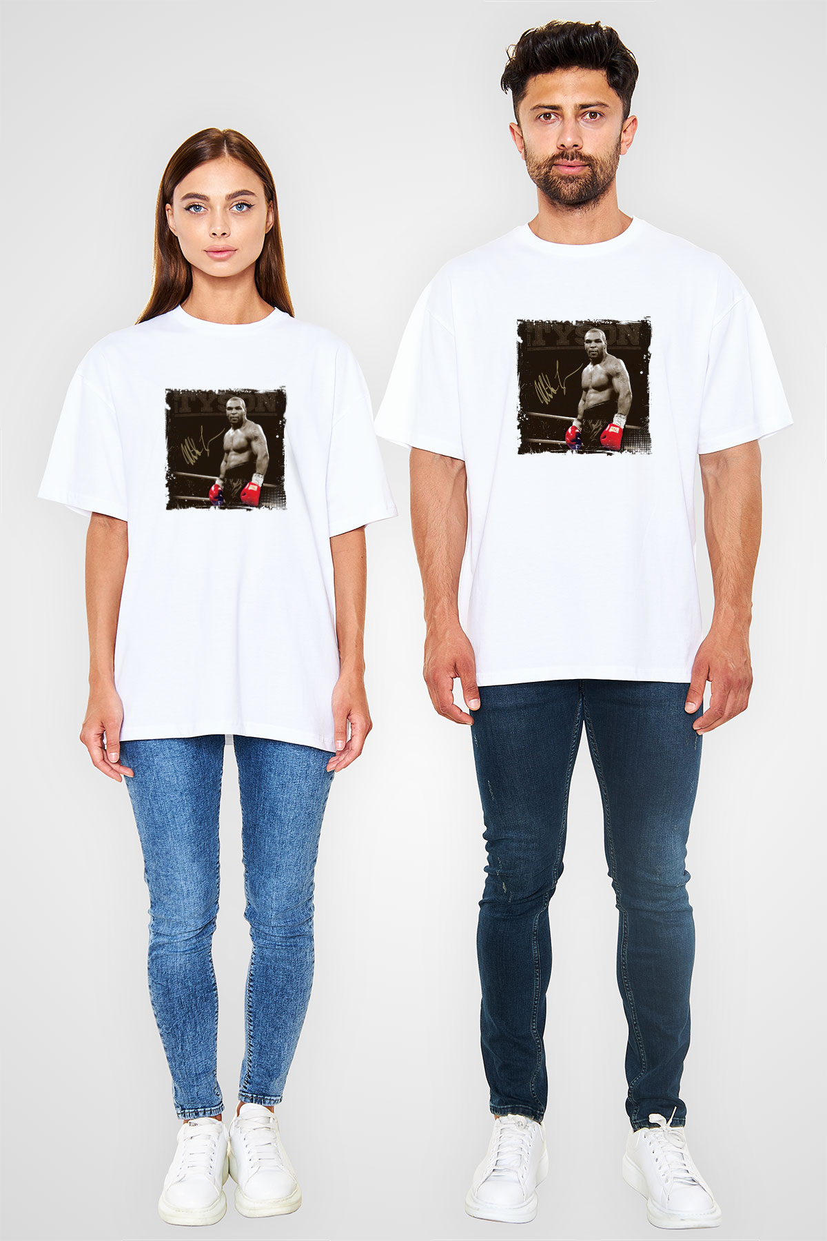 Mike Tyson Oversize Baskılı Beyaz Tişört
