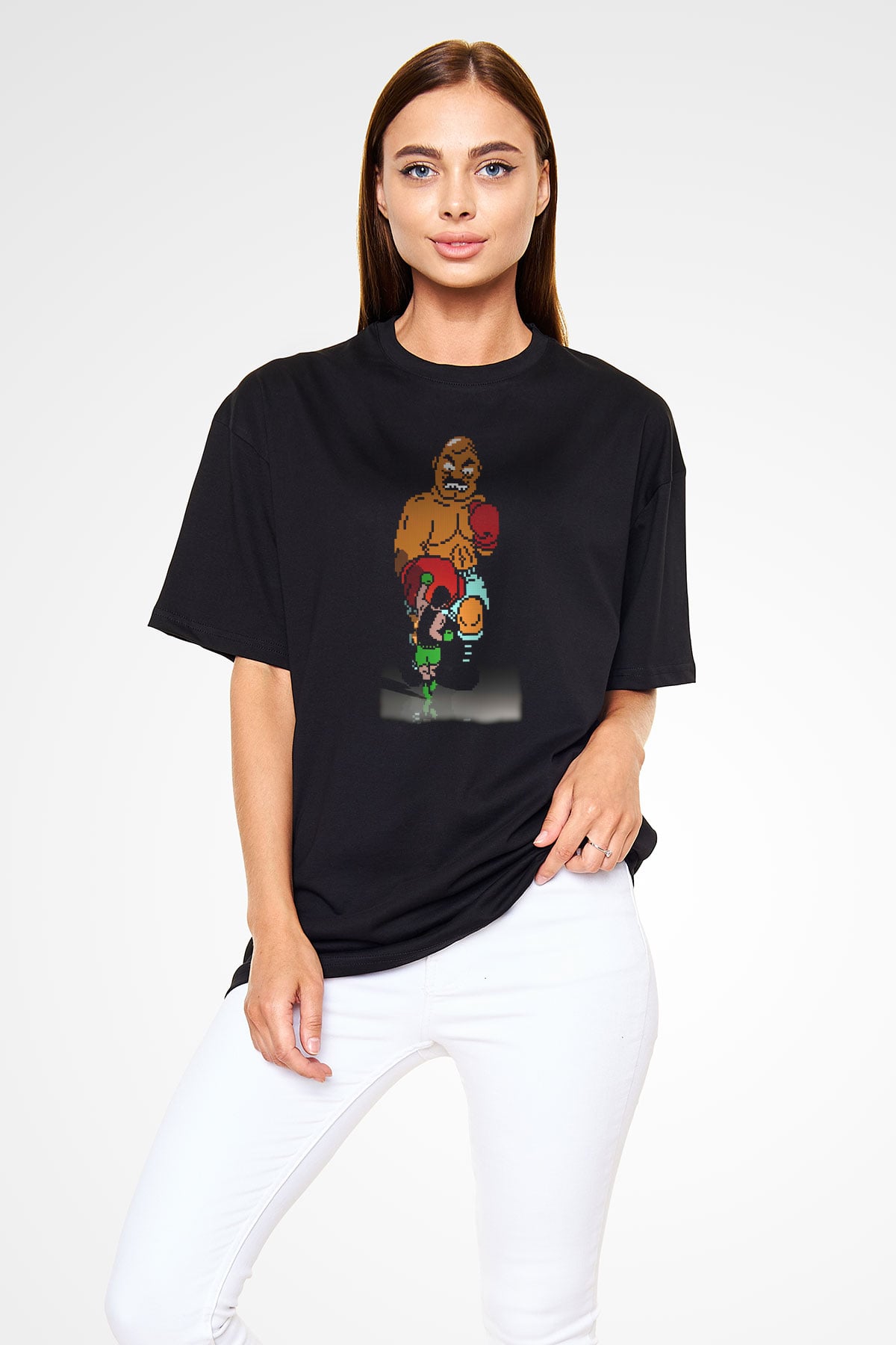 Mike Tysons Punch-Out! Siyah Oversize Tişört