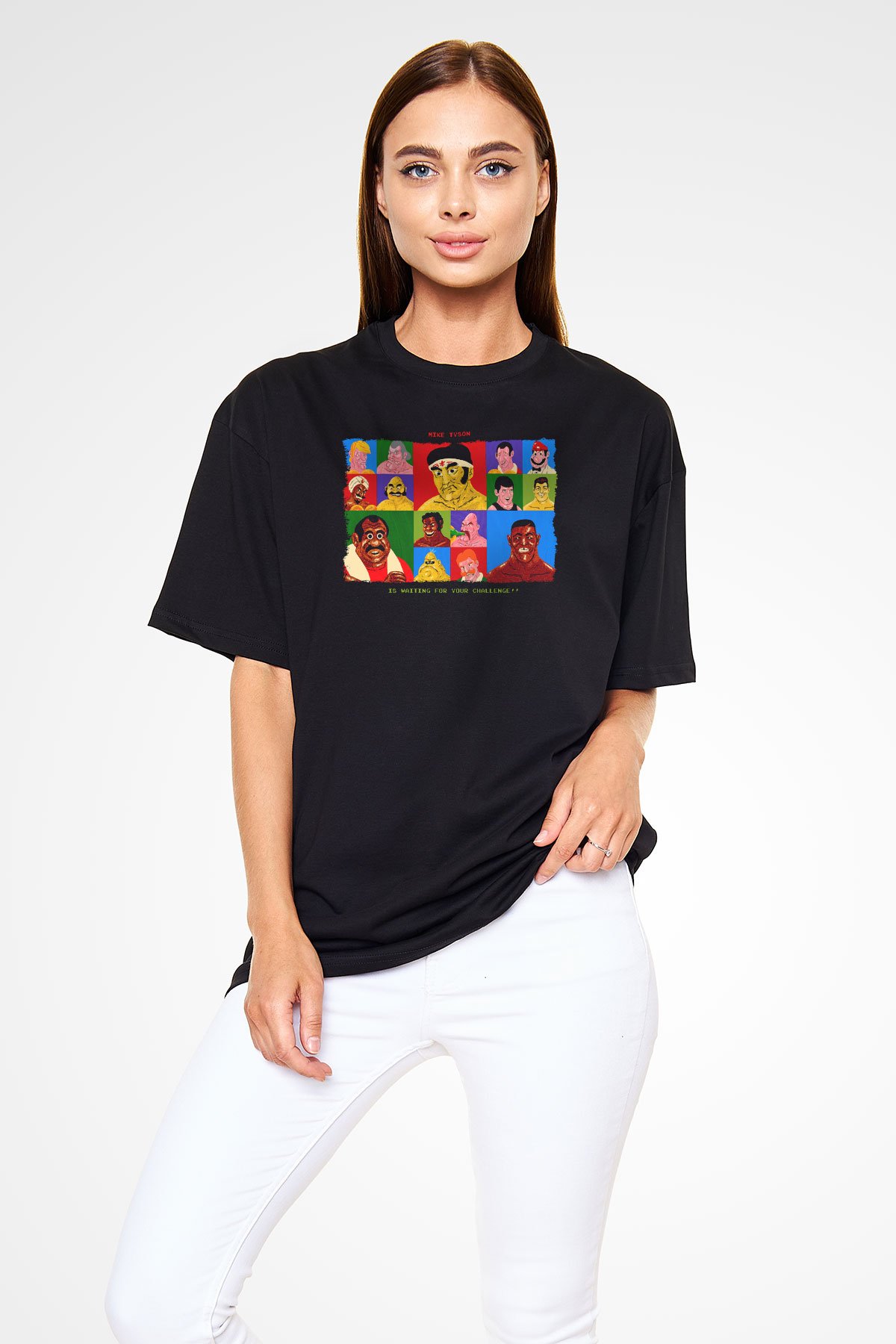 Mike Tysons Punch-Out! Siyah Oversize Tişört