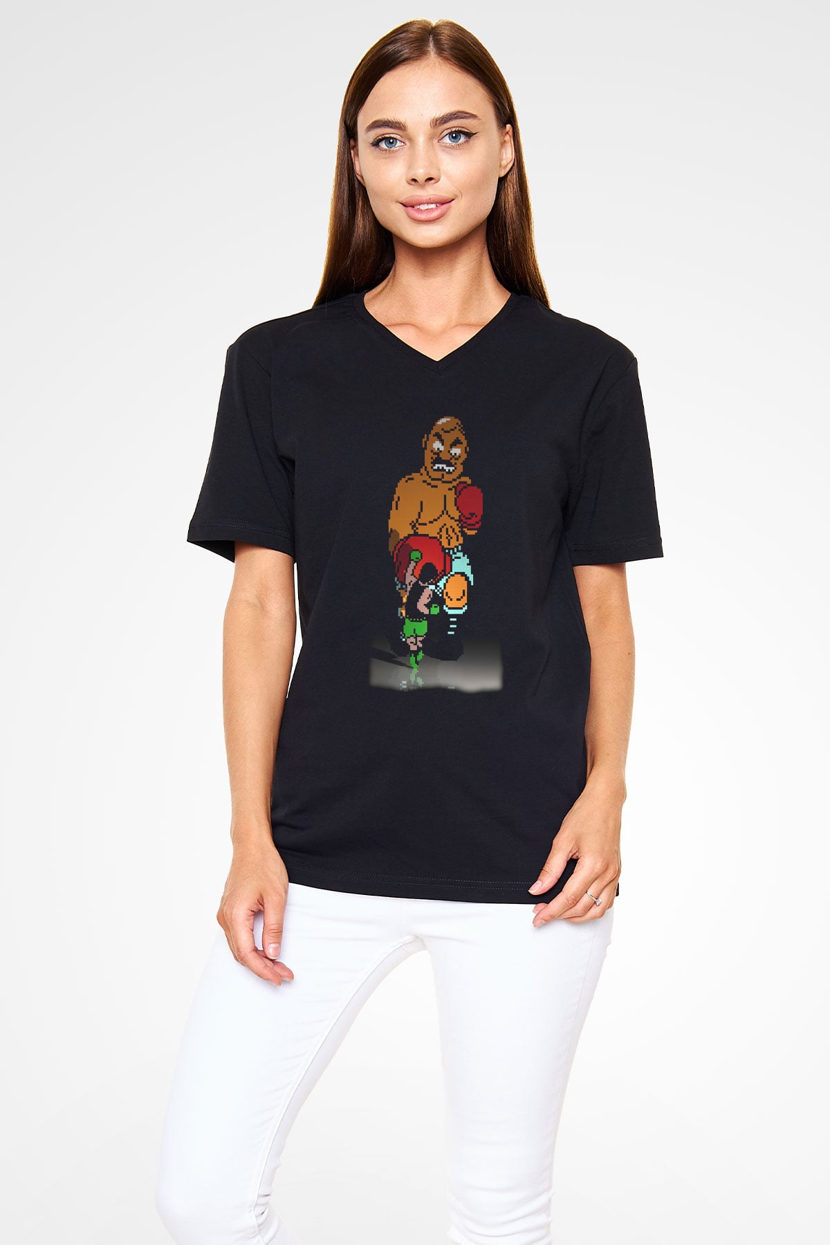 Mike Tysons Punch-Out! Siyah Unisex  V Yaka Tişört