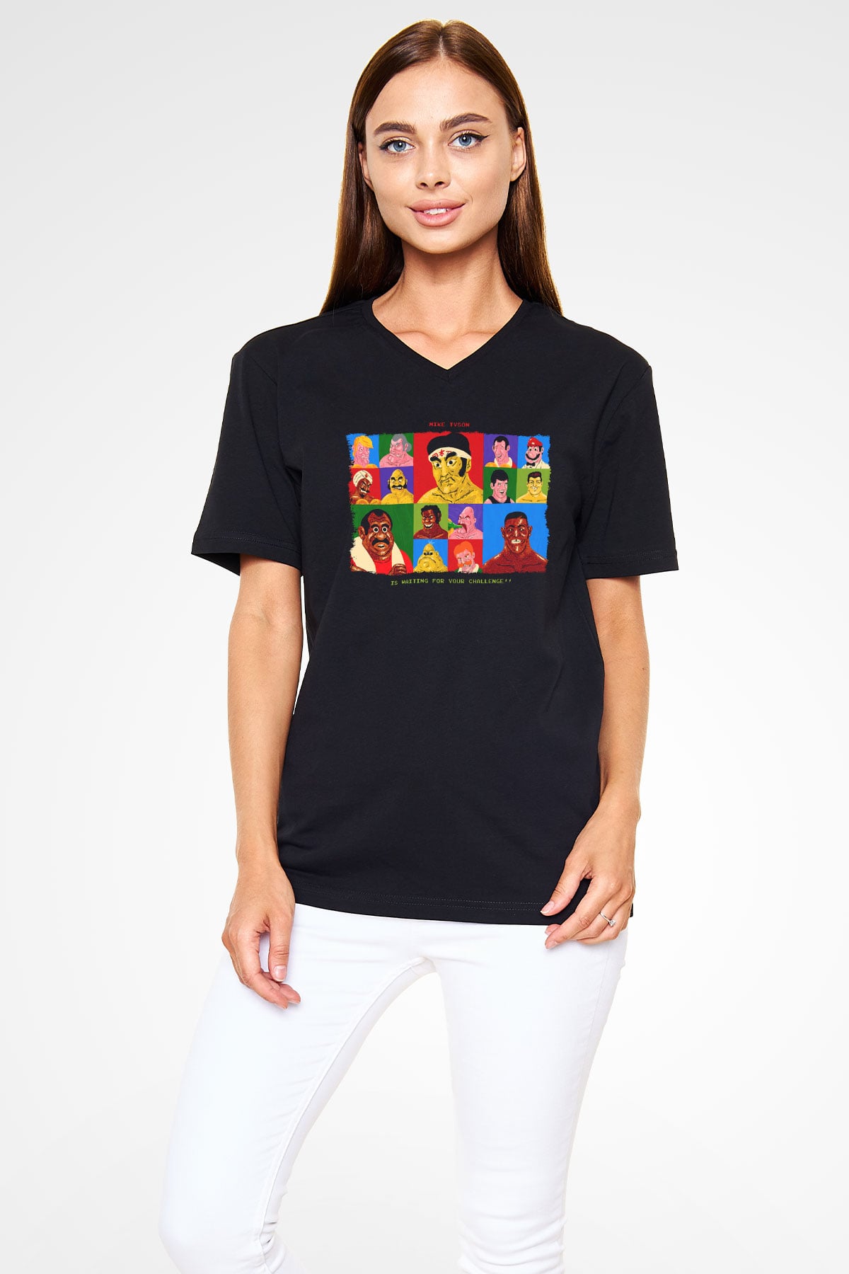 Mike Tysons Punch-Out! Siyah Unisex  V Yaka Tişört