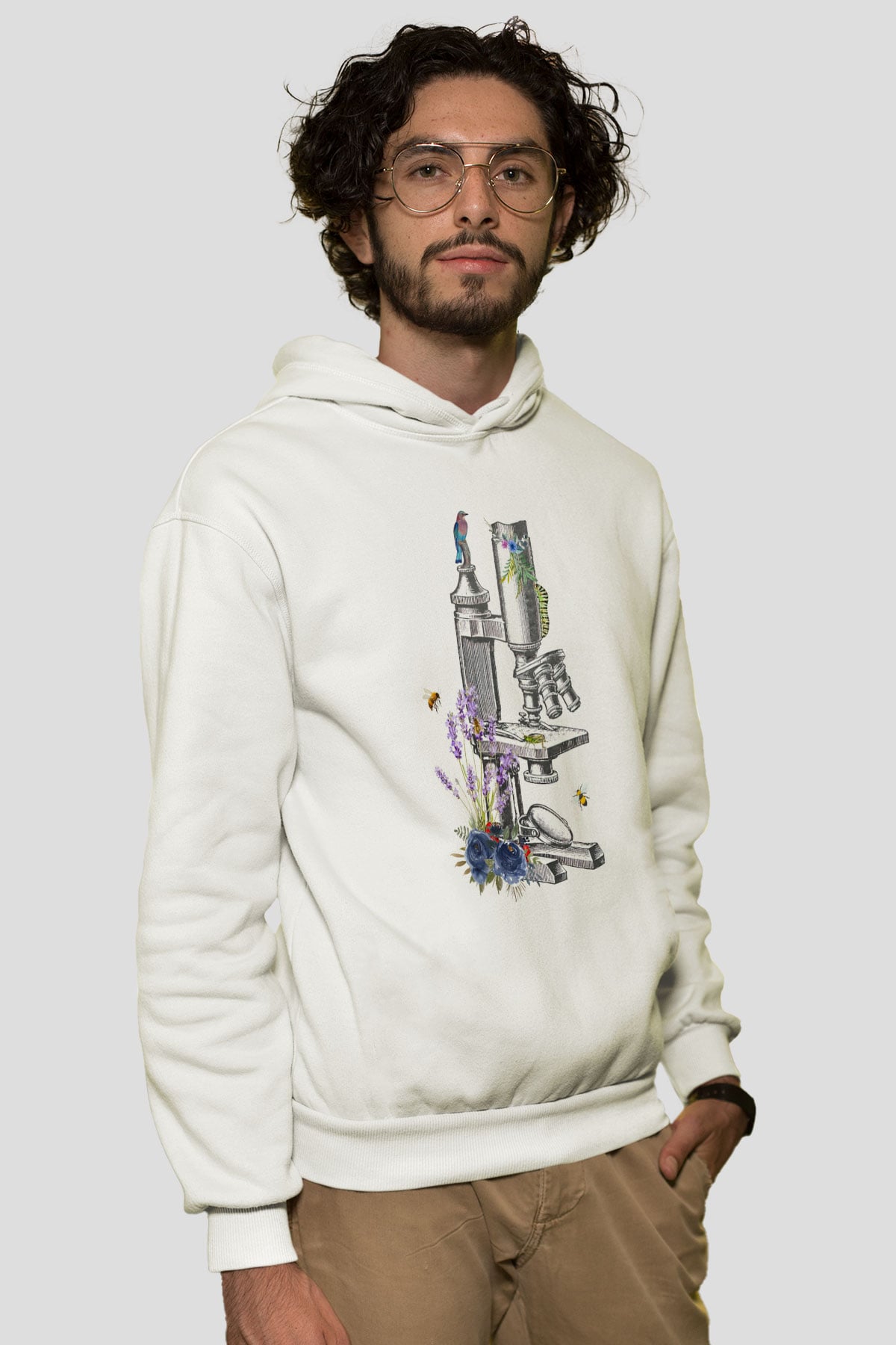 Mikrobiyolog Beyaz Unisex Kapüşonlu Sweatshirt