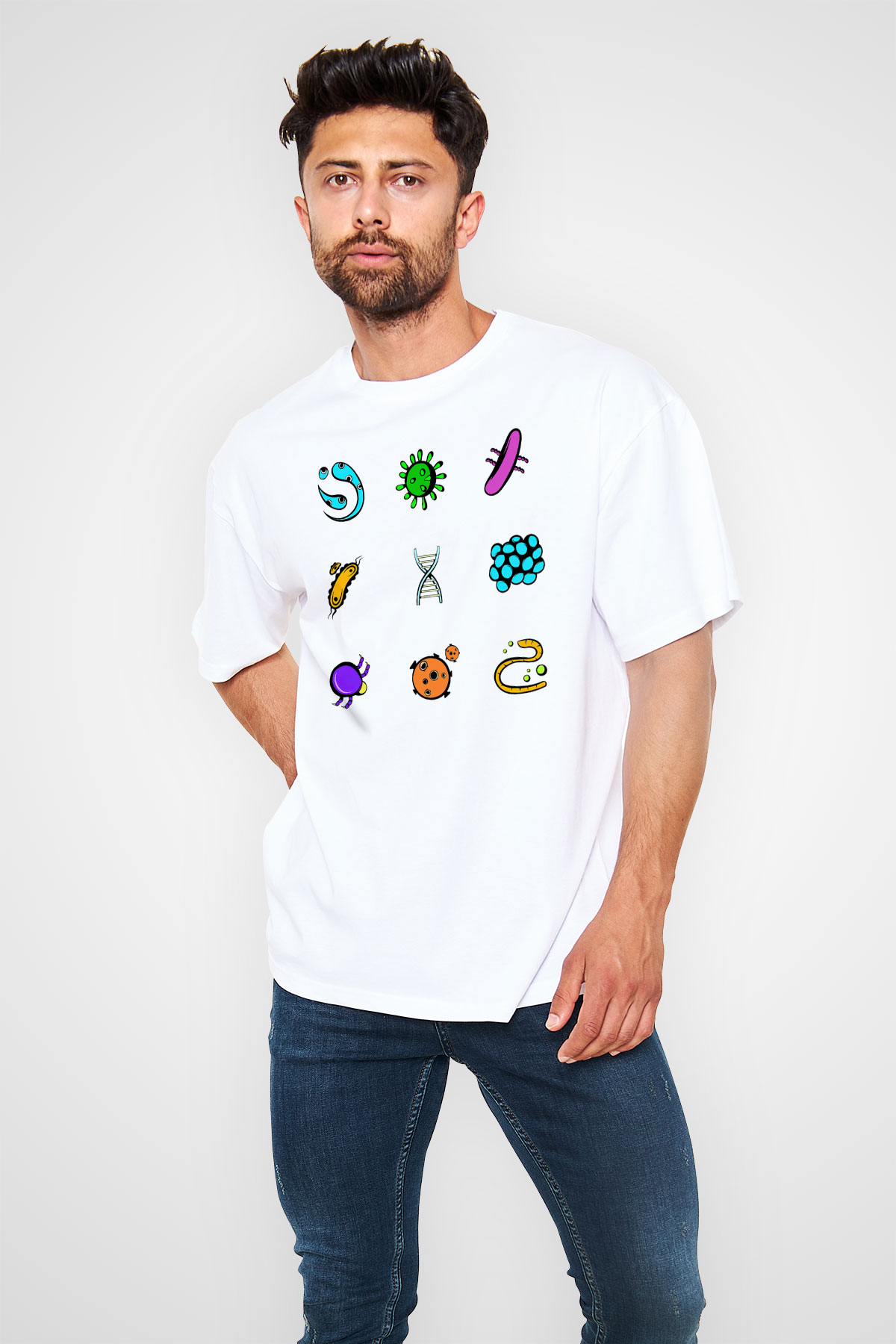 Mikrobiyolog Beyaz Unisex Oversize Tişört T-Shirt