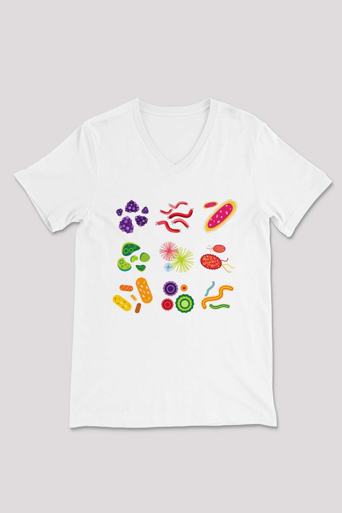Mikrobiyolog Beyaz Unisex V Yaka Tişört T-Shirt