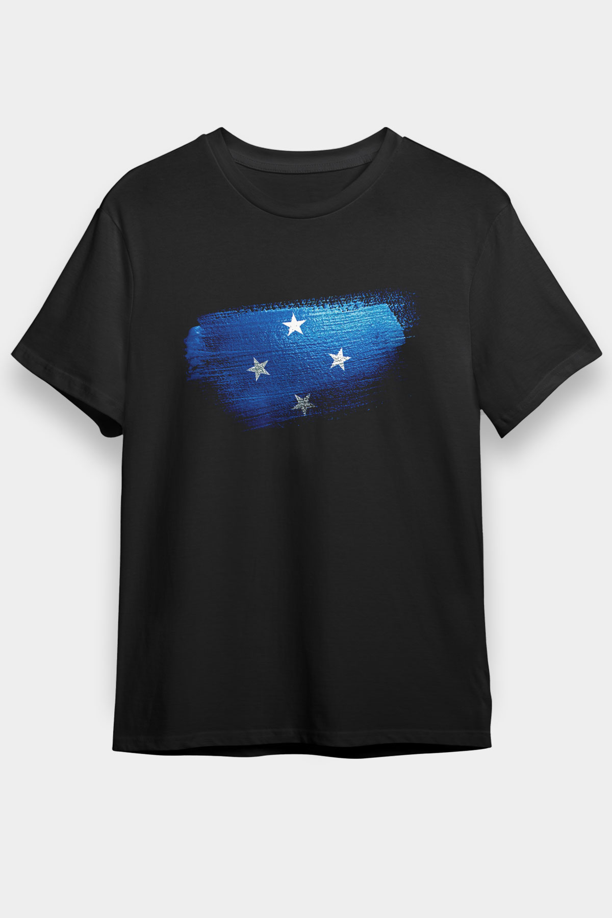 Mikronezya - Micronesia Bayrağı Baskılı Unisex Siyah Tişört