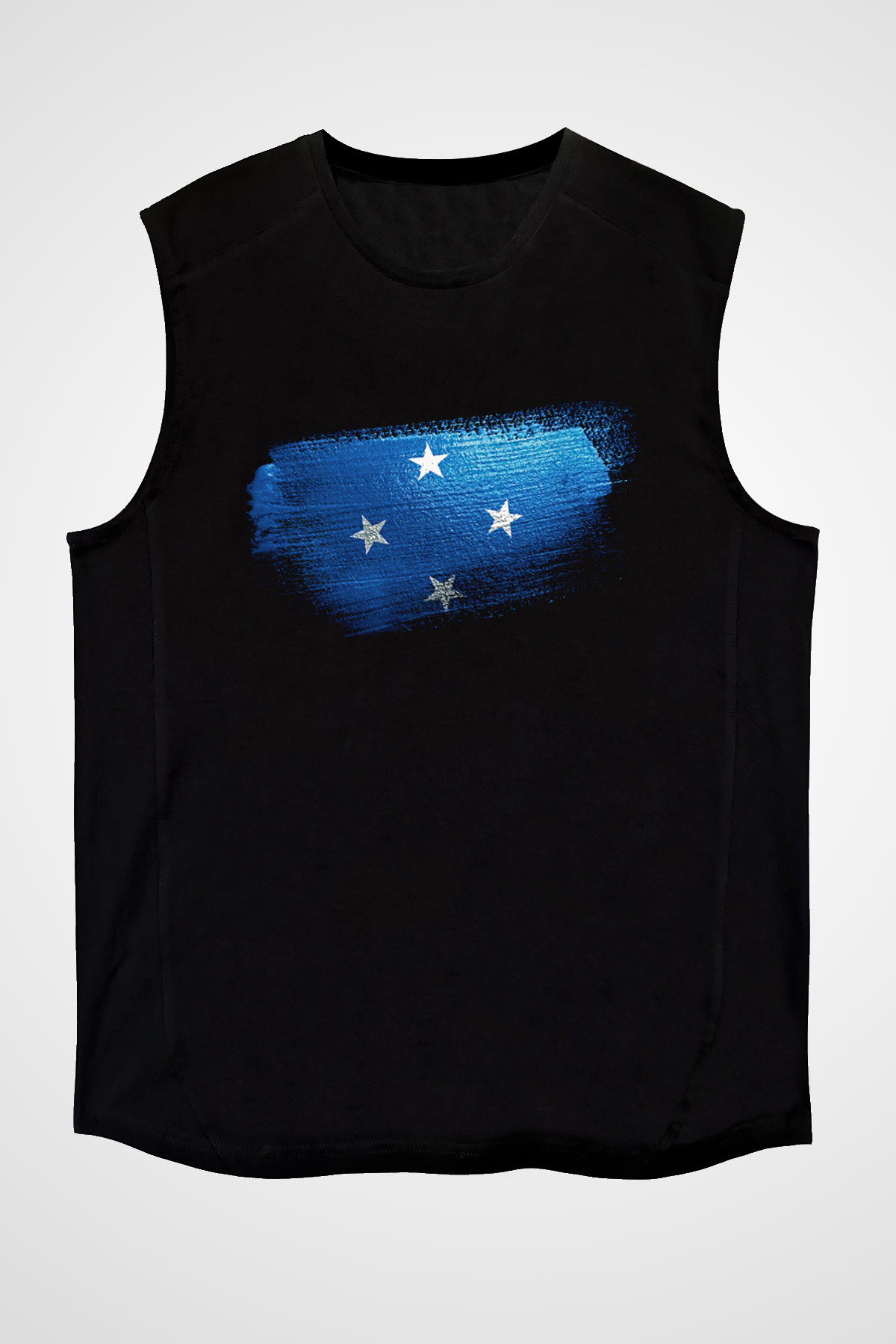 Mikronezya - Micronesia Bayrağı Baskılı Unisex Siyah Kolsuz Tişört