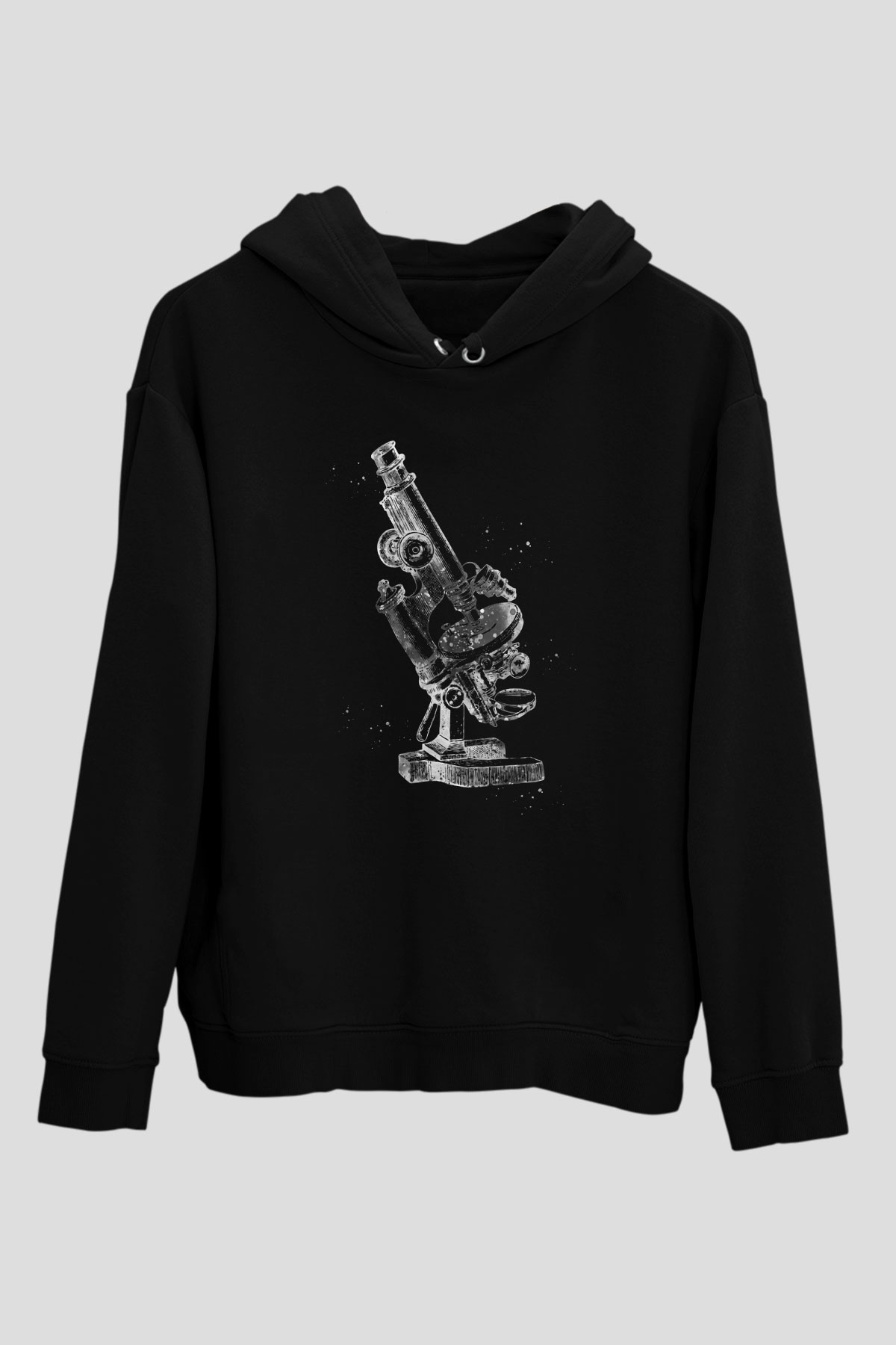 Mikroskop Baskılı Unisex Siyah Kapüşonlu Sweatshirt