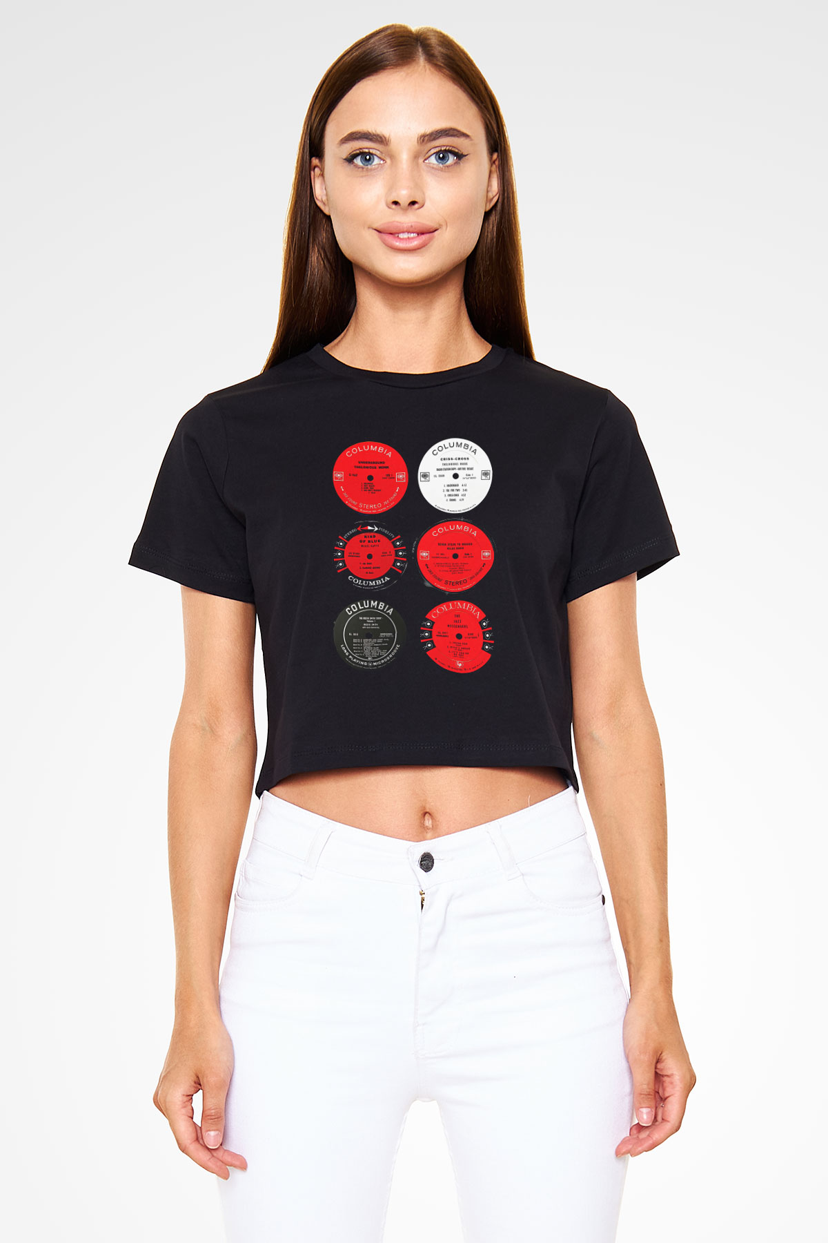 Miles Davis Baskılı Siyah Crop Top Kadın Tişört - Tshirt