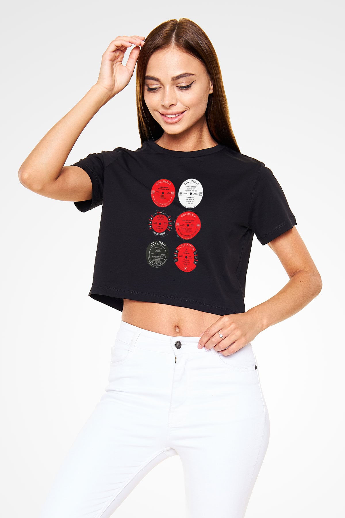 Miles Davis Baskılı Siyah Crop Top Kadın Tişört - Tshirt