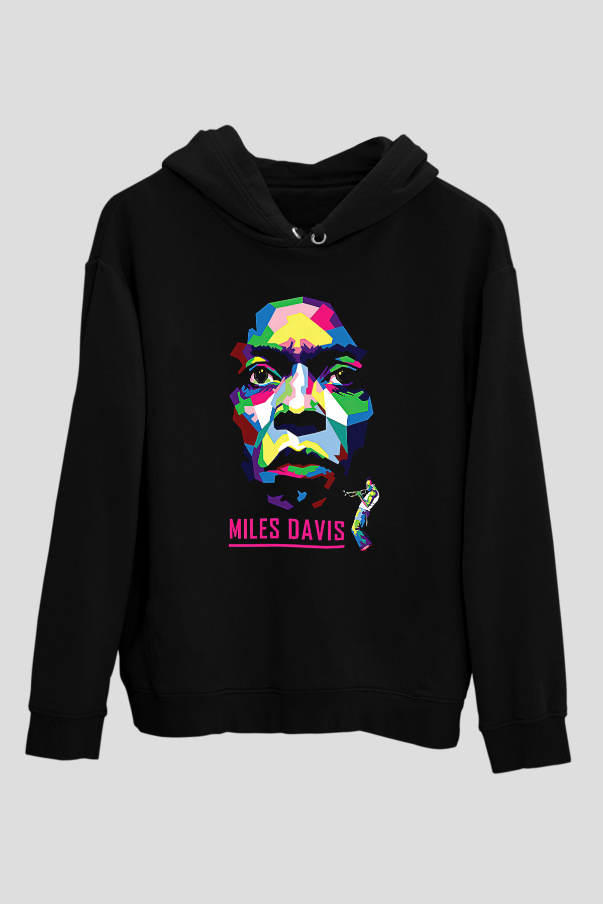 Miles Davis Baskılı Unisex Siyah Kapüşonlu Sweatshirt