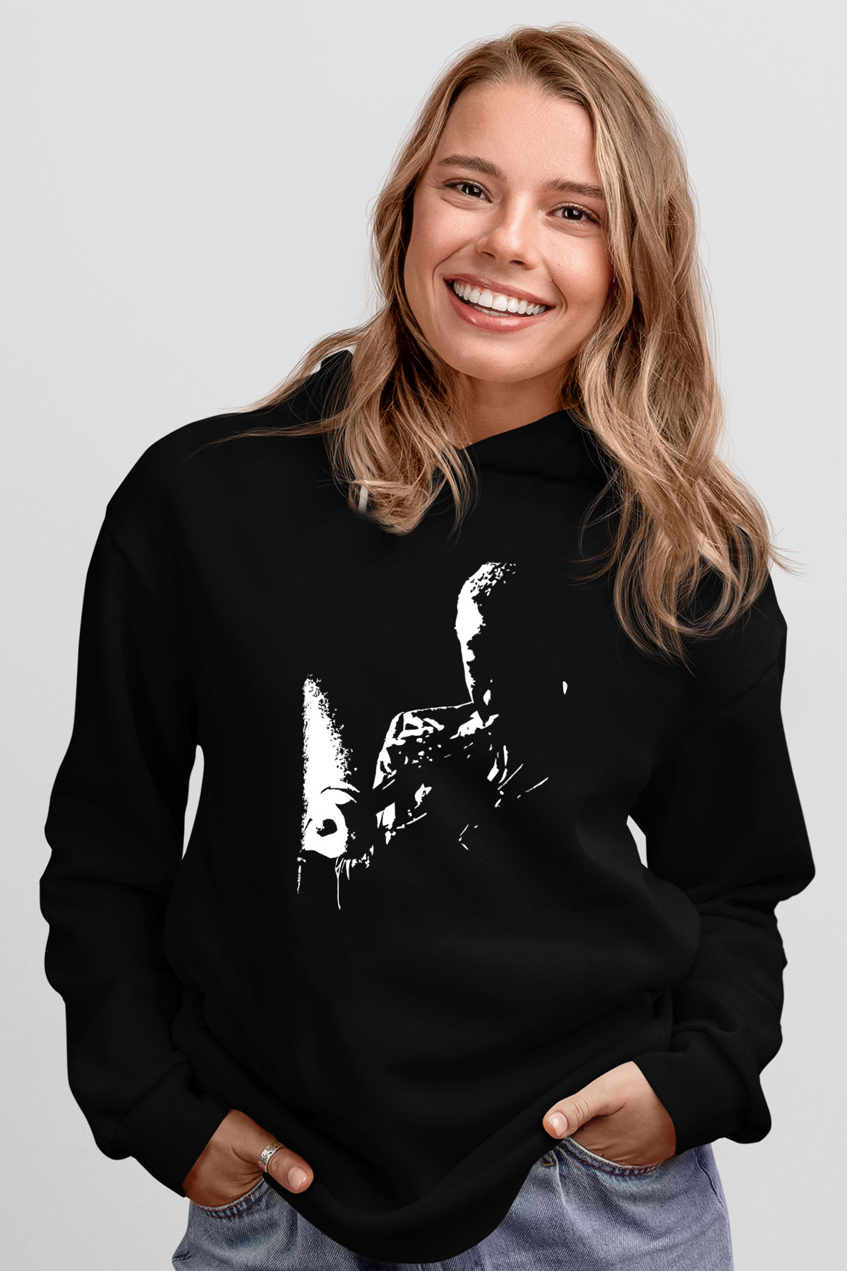 Miles Davis Baskılı Unisex Siyah Kapüşonlu Sweatshirt