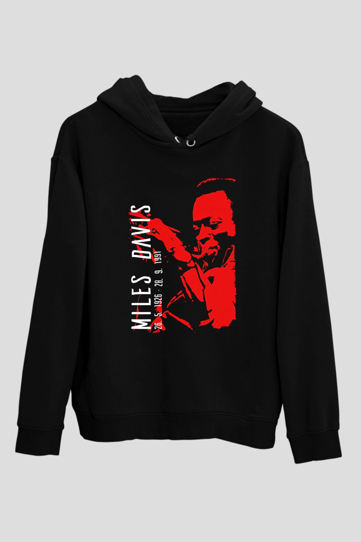 Miles Davis Baskılı Unisex Siyah Kapüşonlu Sweatshirt