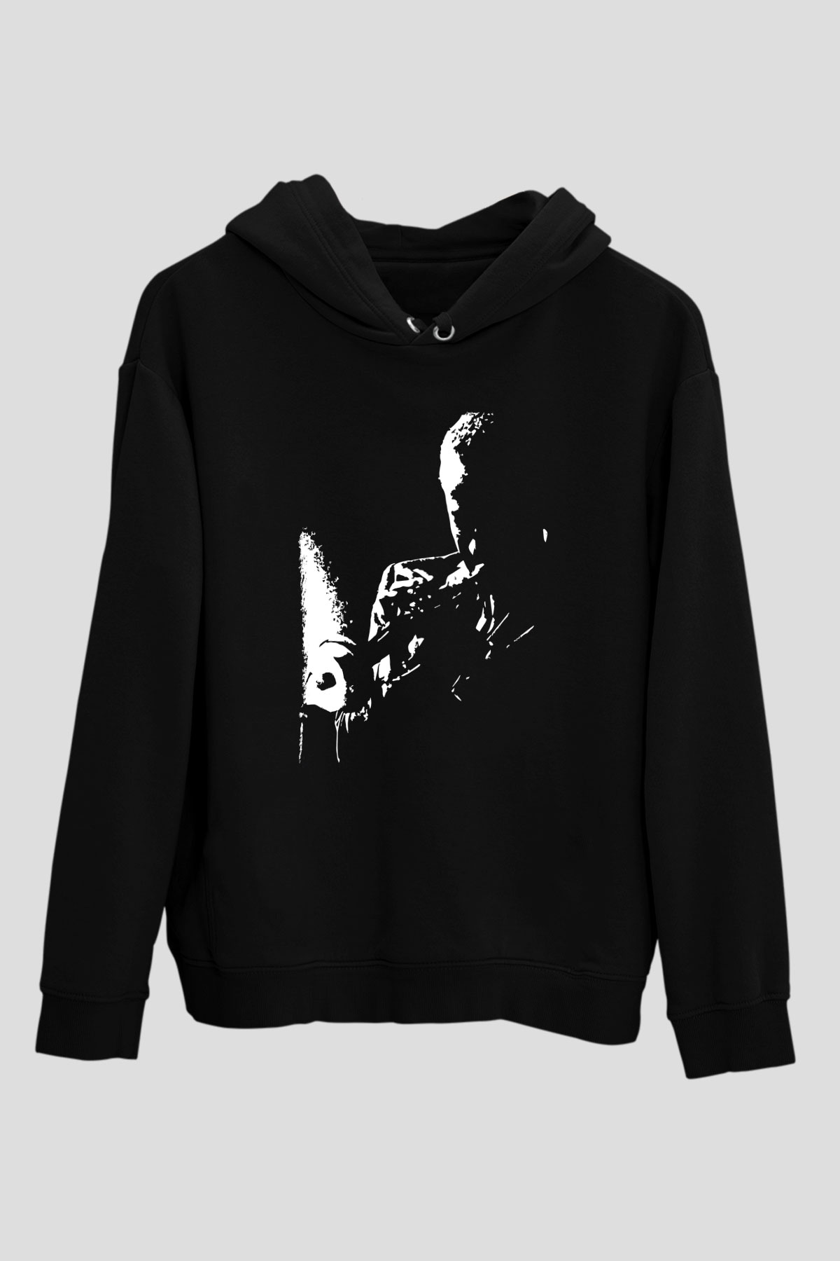Miles Davis Baskılı Unisex Siyah Kapüşonlu Sweatshirt