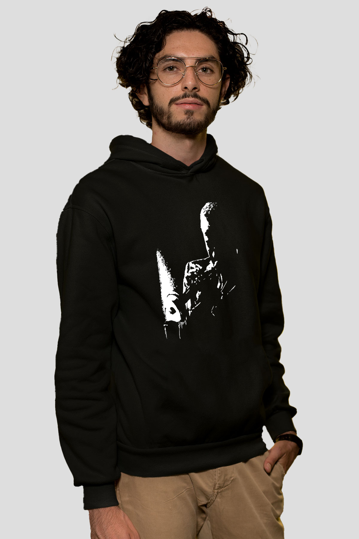 Miles Davis Baskılı Unisex Siyah Kapüşonlu Sweatshirt